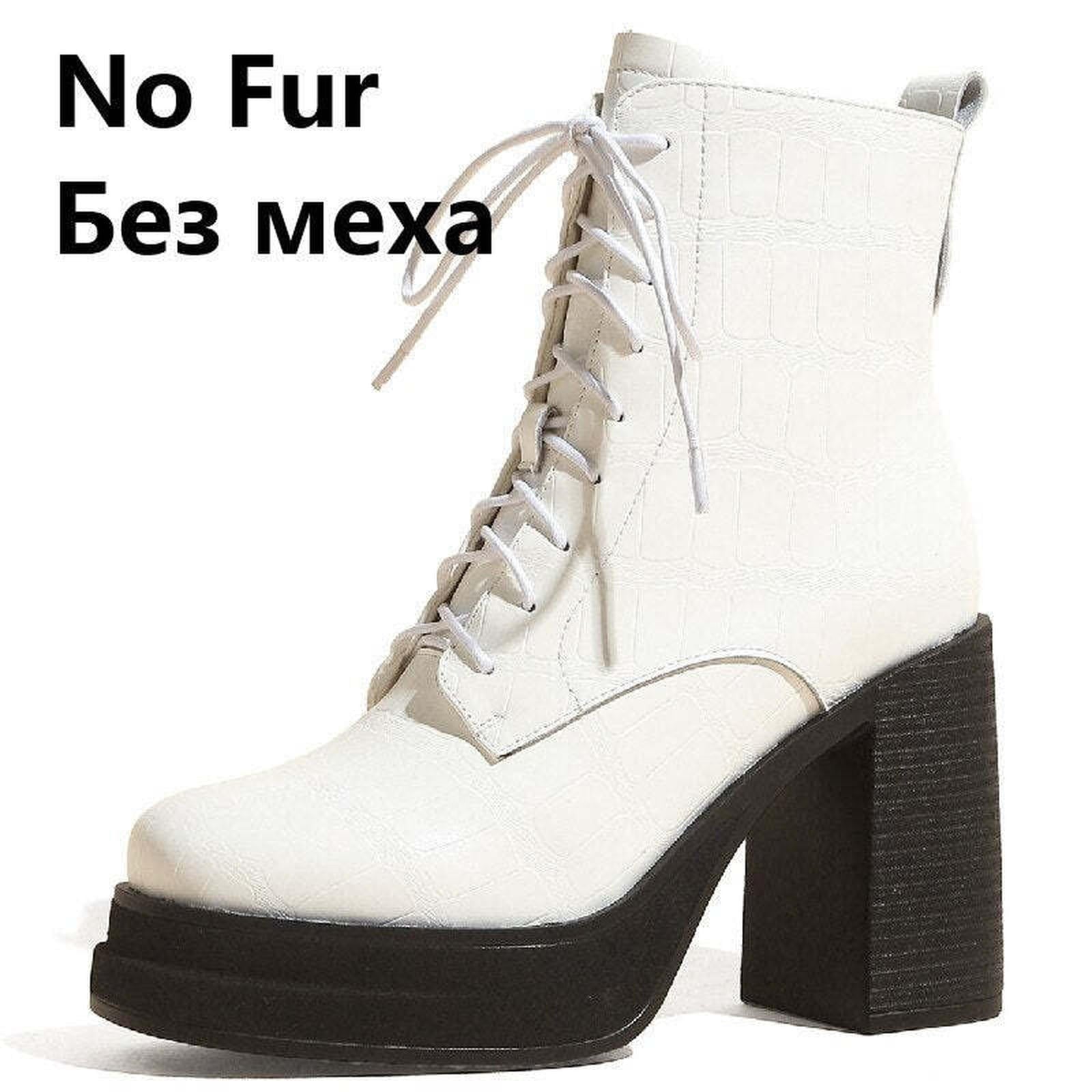 Women Ankle Boots Retro Fashion Office Ladies Chunk Platforms Thick High Heels Genuine Leather Shoes Autumn Winter