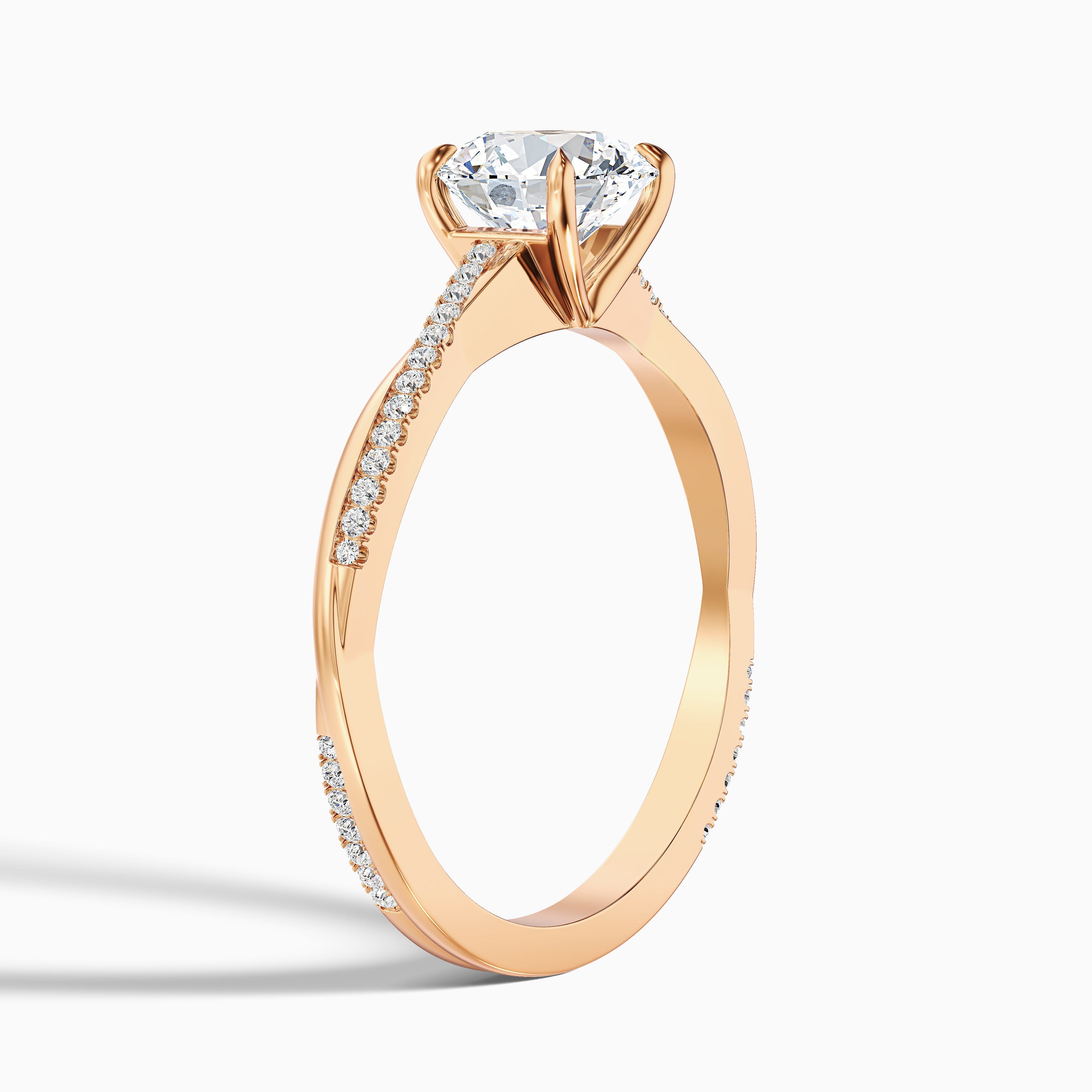 Amy 3.5 Carat Round Cut Side Stone Twisted Pave Moissanite Diamond Ring in Platinum