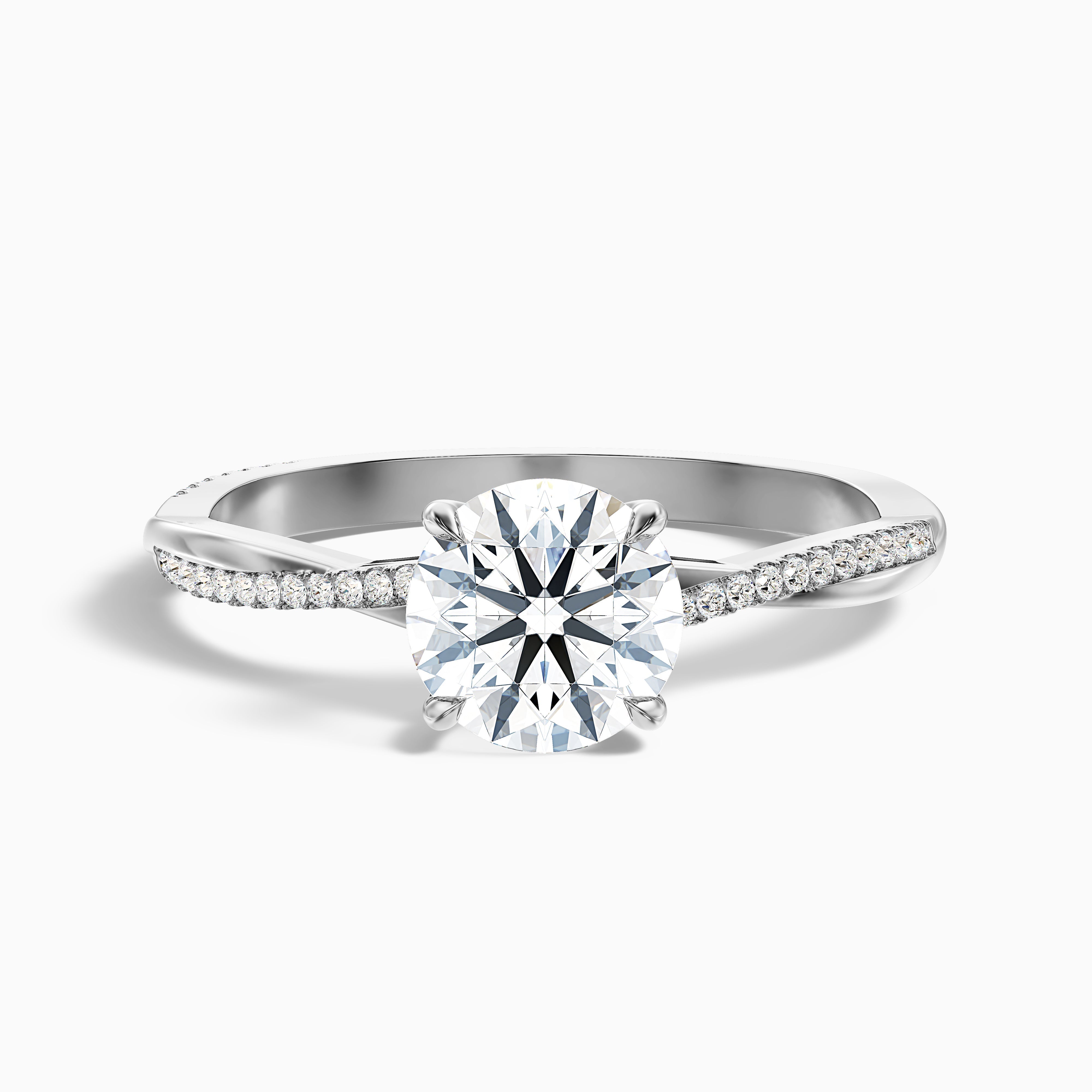 Amy 2 Carat Round Cut Side Stone Twisted Pave Moissanite Diamond Ring in 10k Rose Gold
