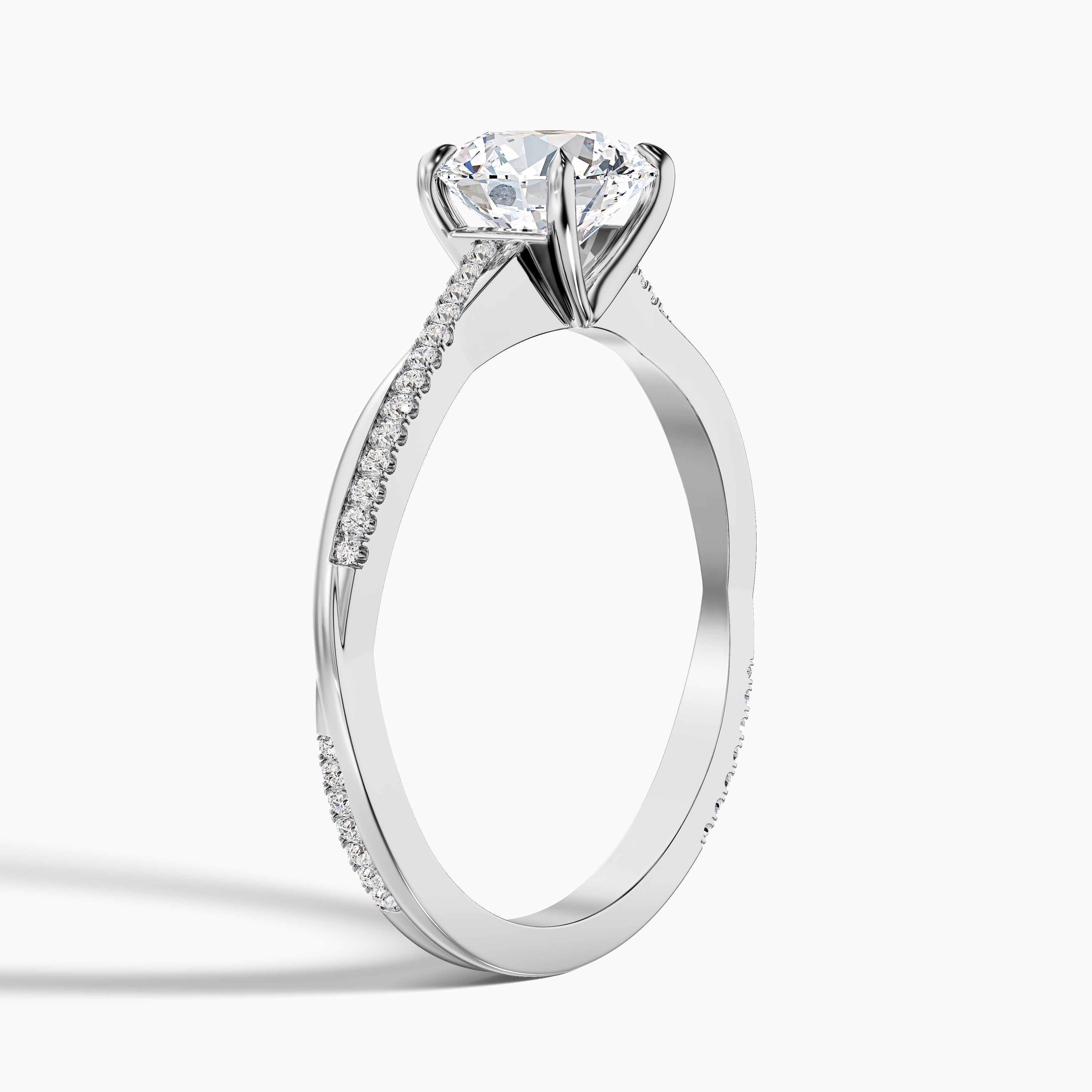Elle 2.5 Carat Round Cut Side Stone Twisted Pave Lab Grown Engagement Ring in Platinum