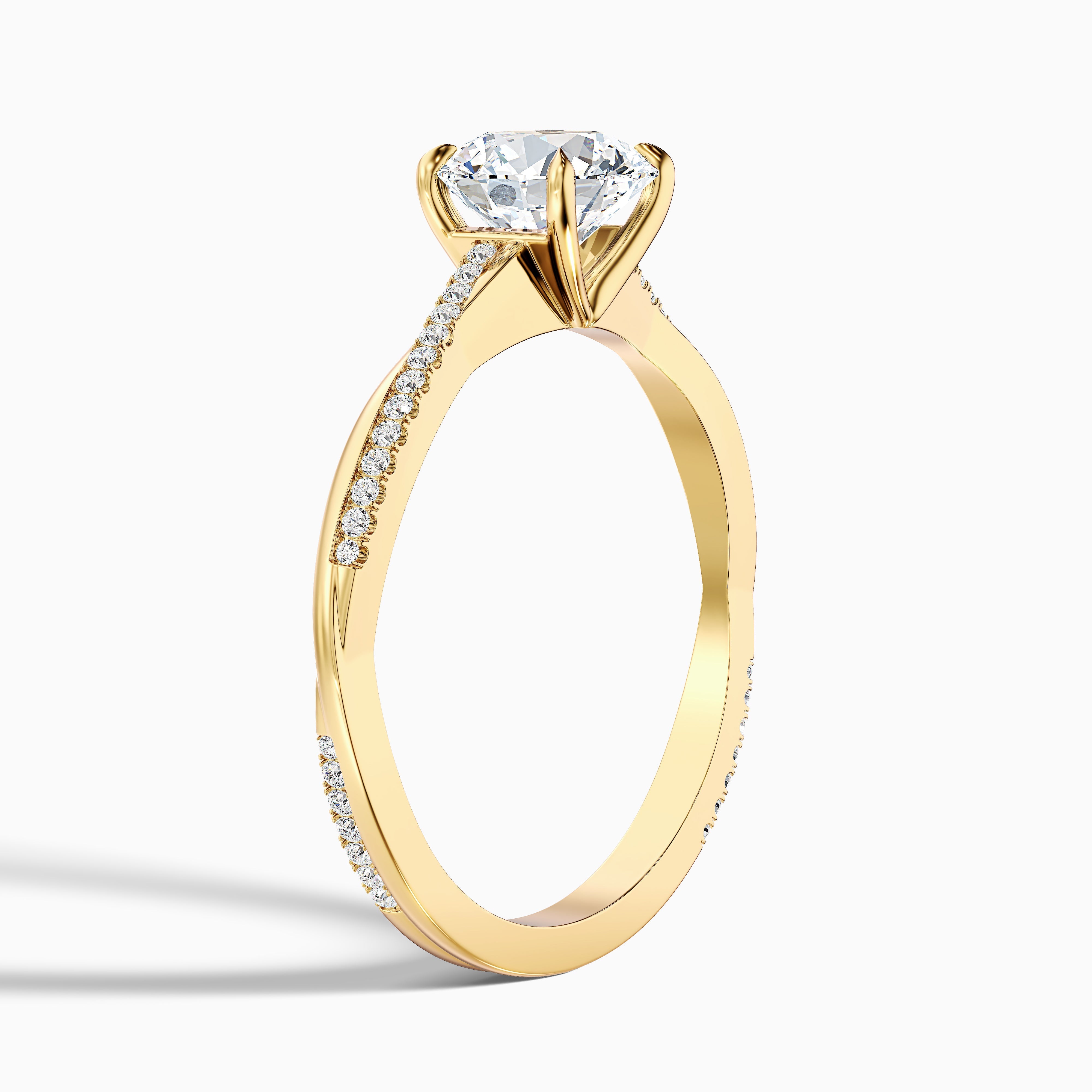 Amy 3 Carat Round Cut Side Stone Twisted Pave Moissanite Diamond Ring in Platinum
