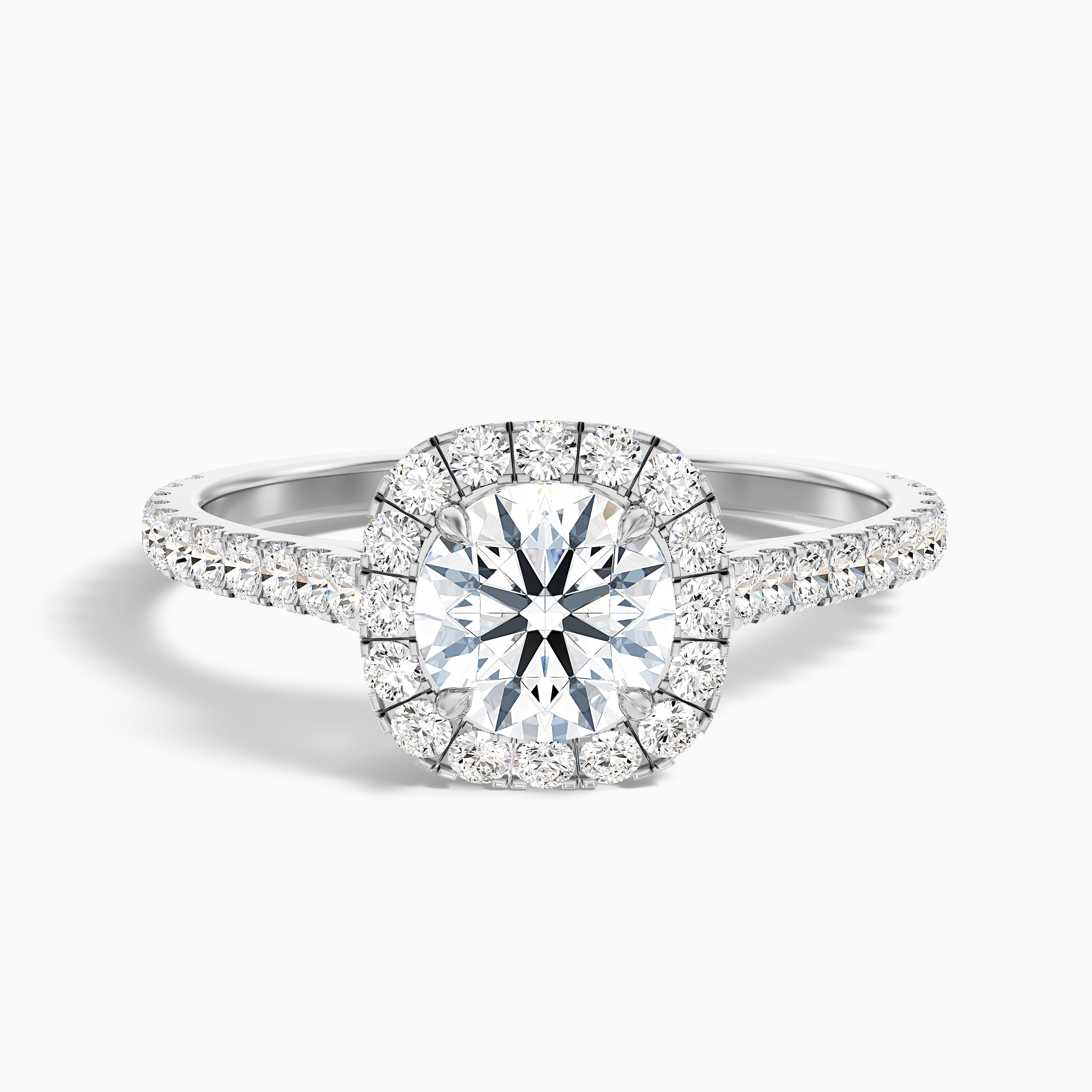 Anika 1.5 Carat Round Halo Pave Moissanite Diamond Ring in 14k White Gold