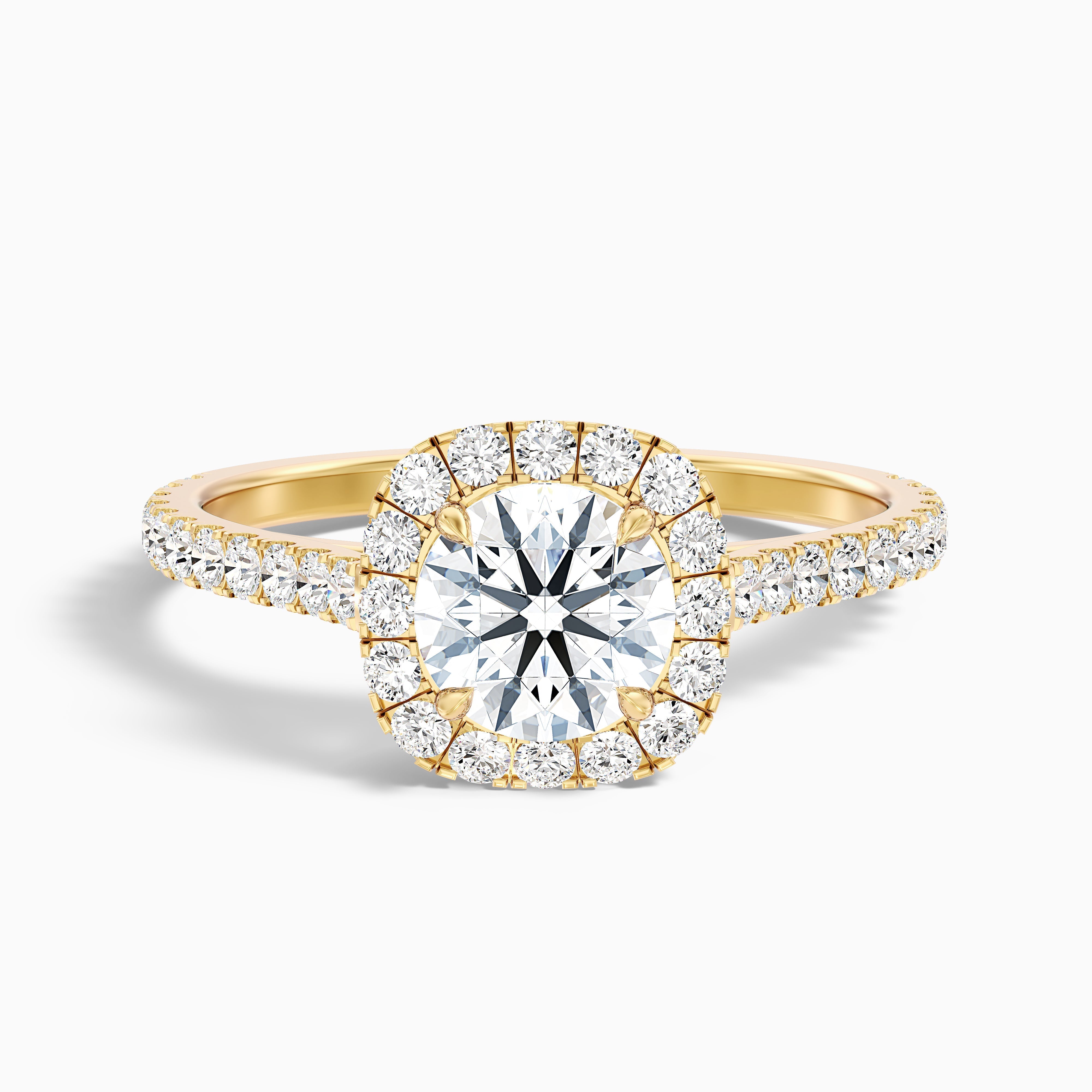 Nia 2.5 Carat Round Halo Pave Lab Grown Engagement Ring in 14k Yellow Gold