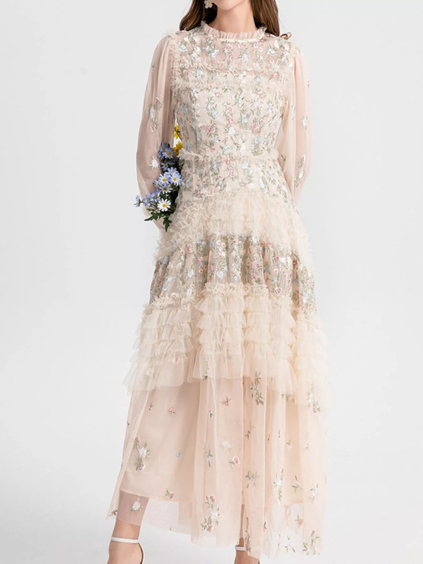 Floral Tulle Layered Maxi Dress