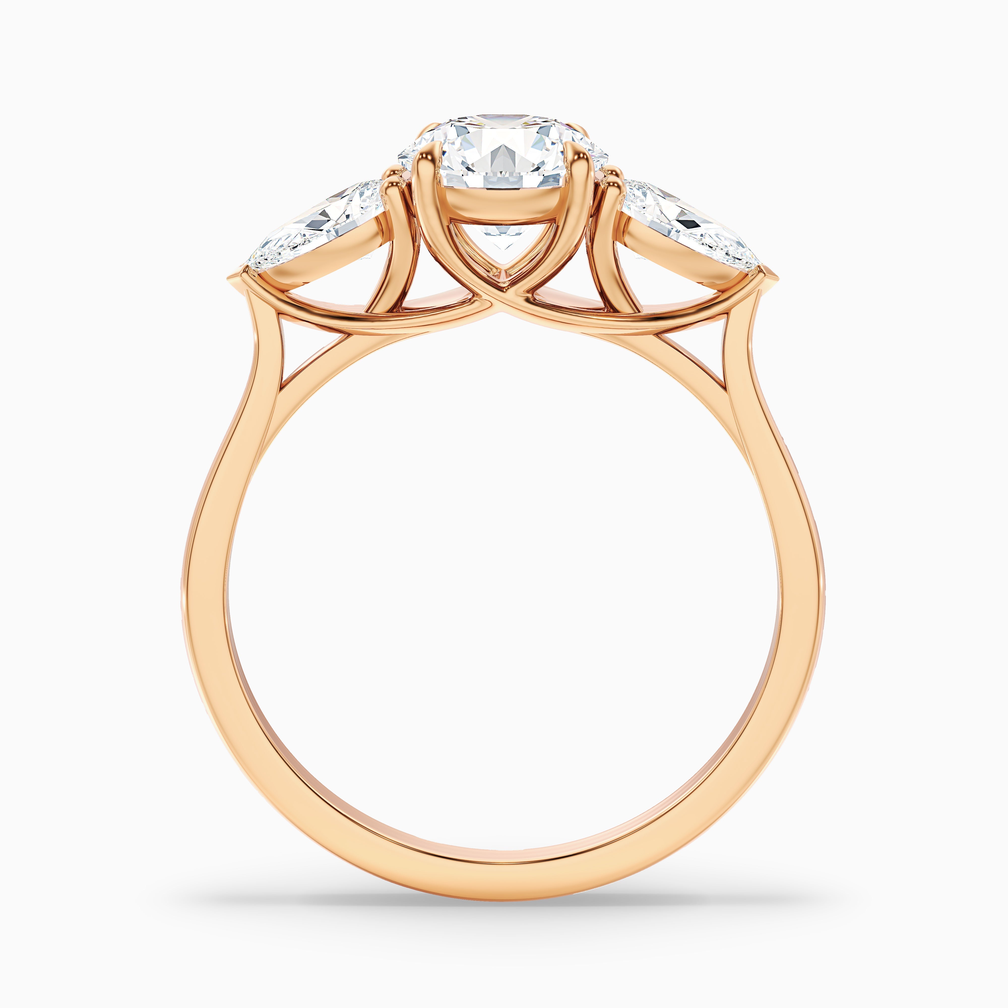 Kai 4 Carat Round 3 Stone Lab Grown Engagement Ring With Pear Side Stone in 18k White Gold