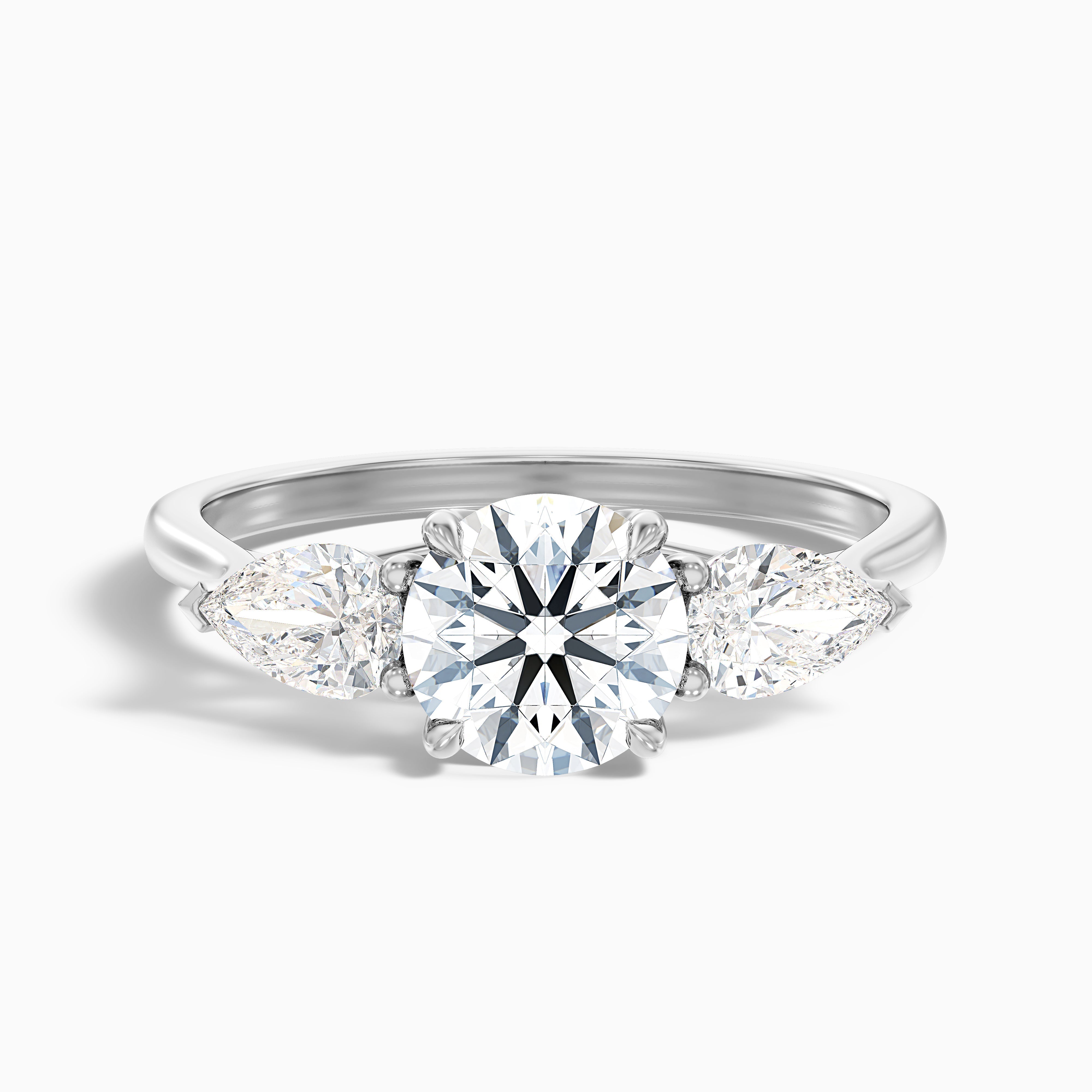 Kai 4.5 Carat Round 3 Stone Lab Grown Engagement Ring With Pear Side Stone in Platinum