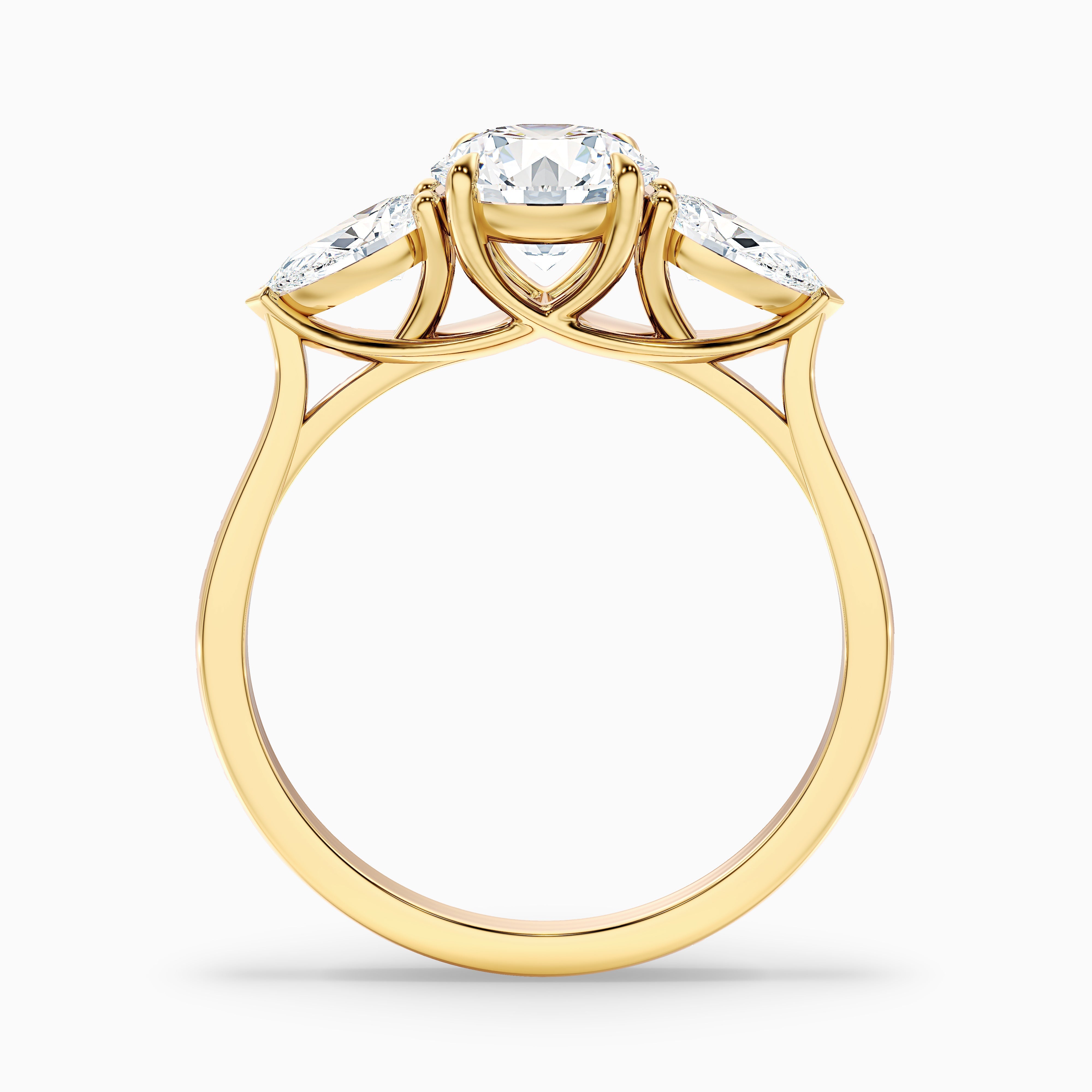 Kai 2.5 Carat Round 3 Stone Lab Grown Engagement Ring With Pear Side Stone in 10k Rose Gold