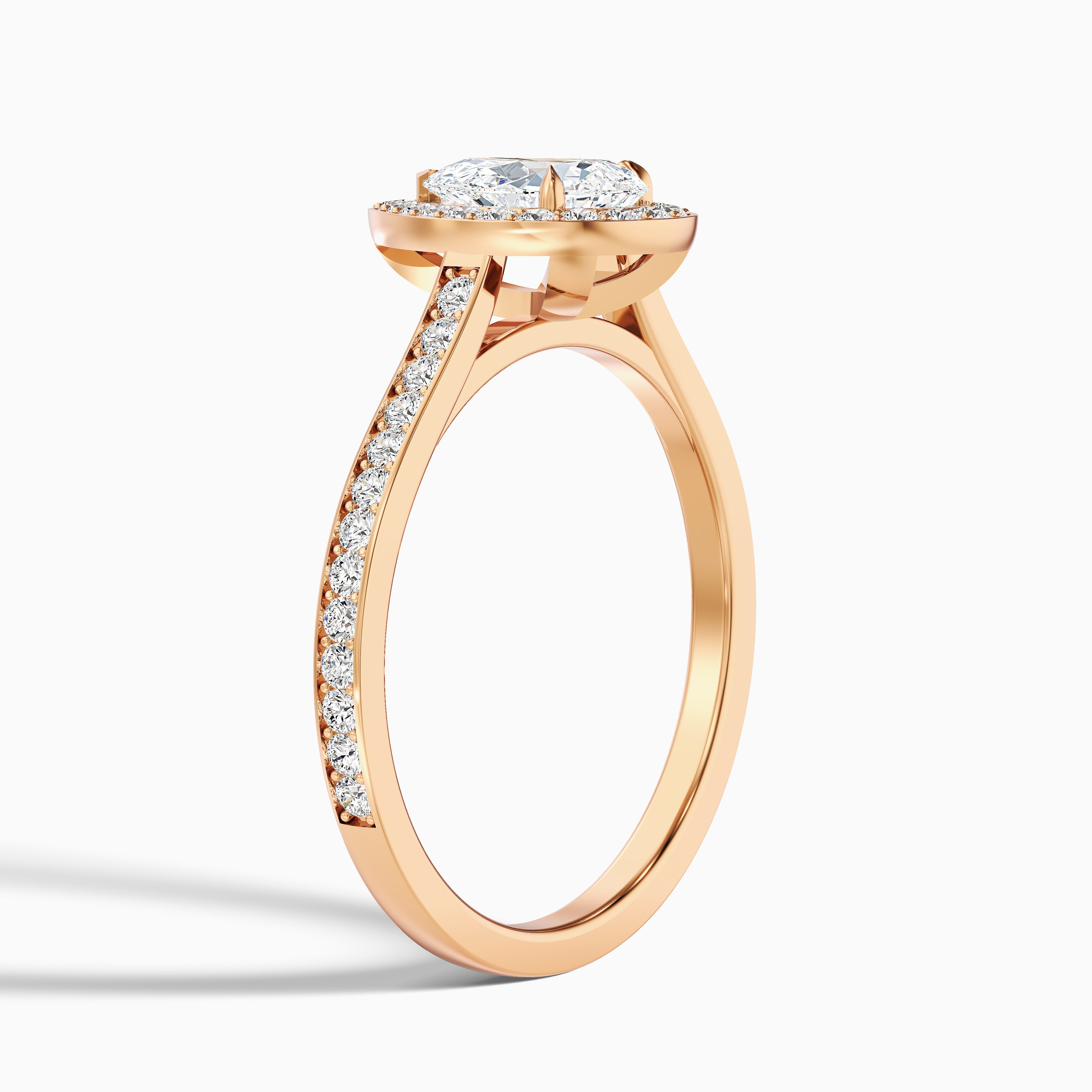 Elena 3.5 Carat Pear Halo Pave Moissanite Diamond Ring in 14k Rose Gold