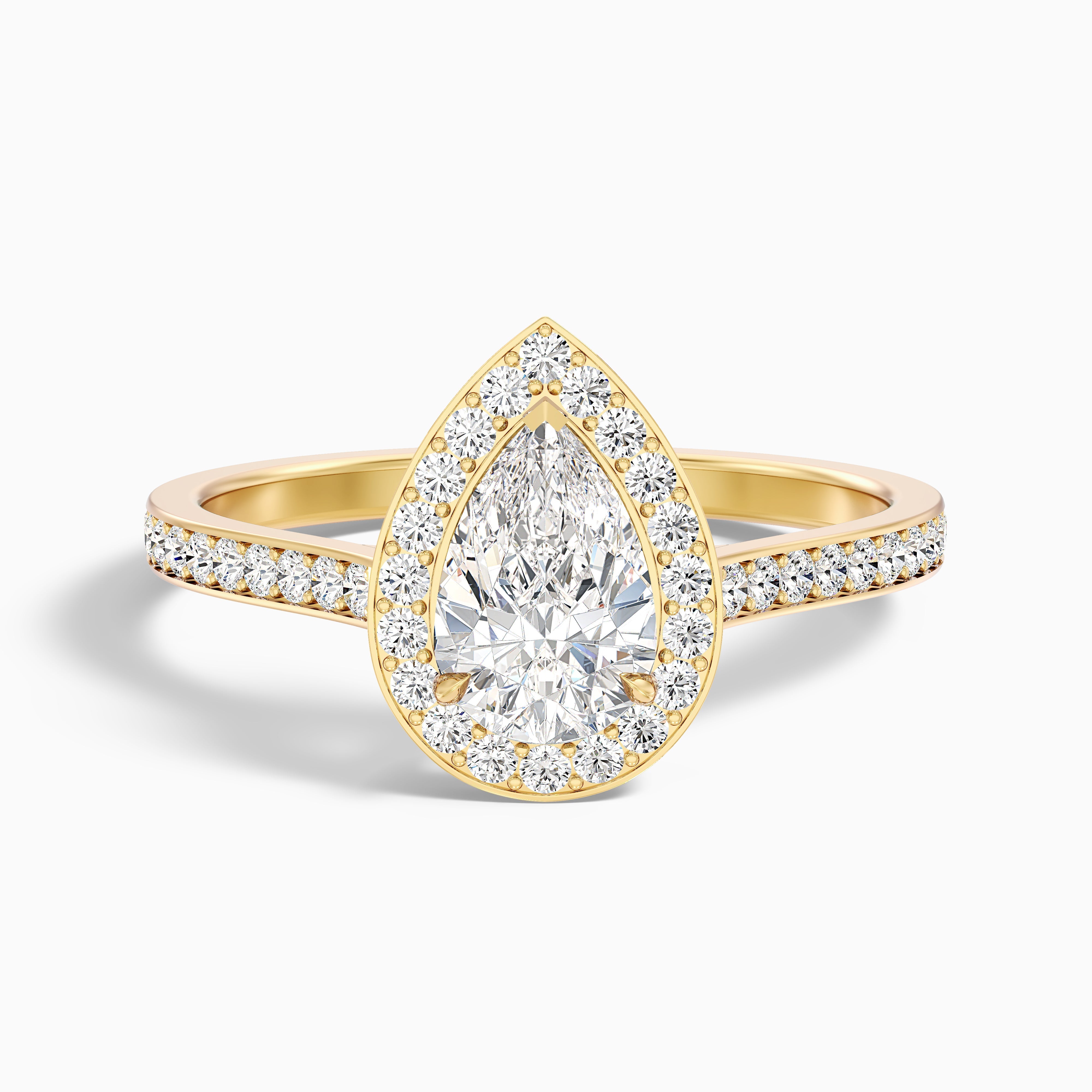 Zara 1.5 Carat Pear Halo Pave Lab Grown Engagement Ring in 14k White Gold