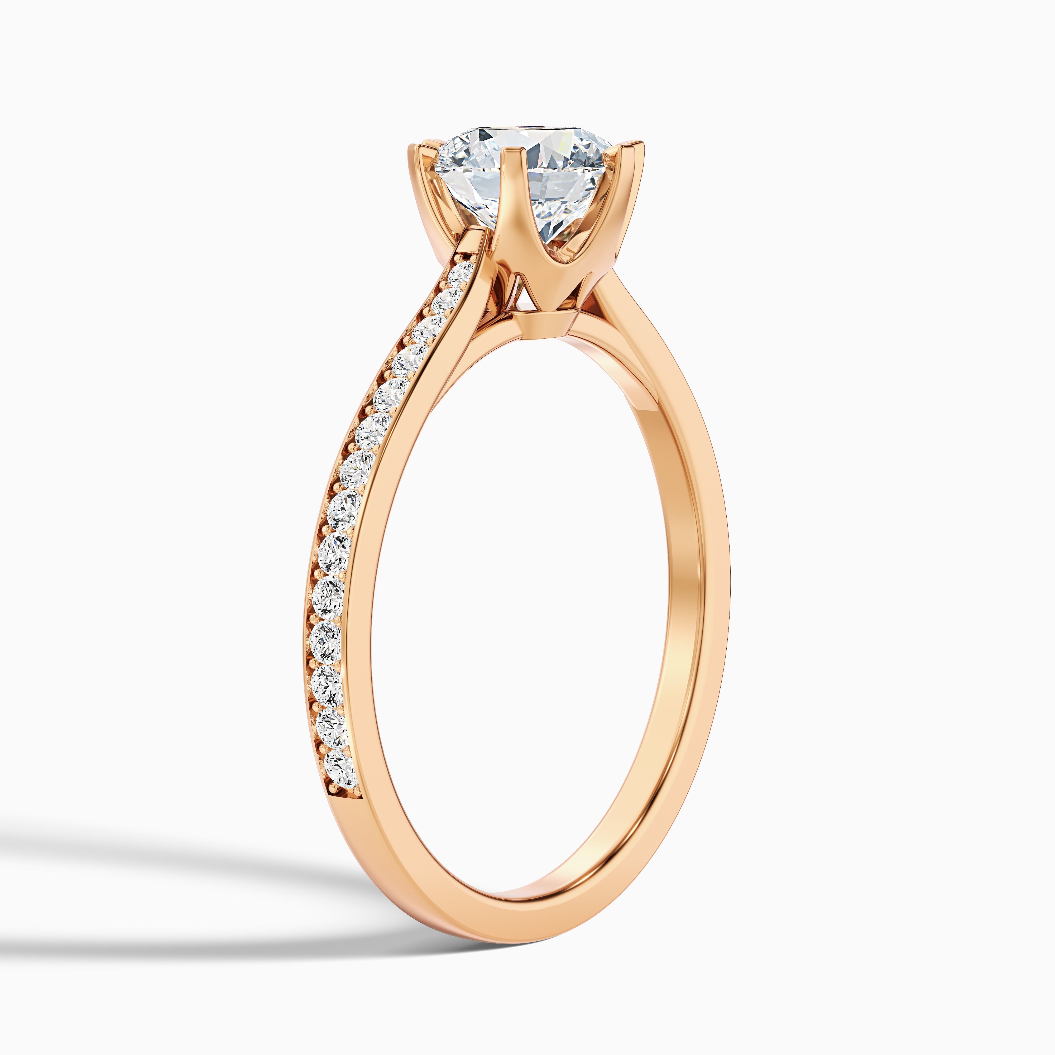 Esha 2 Carat Round Side Stone Pave Moissanite Diamond Ring in 10k White Gold