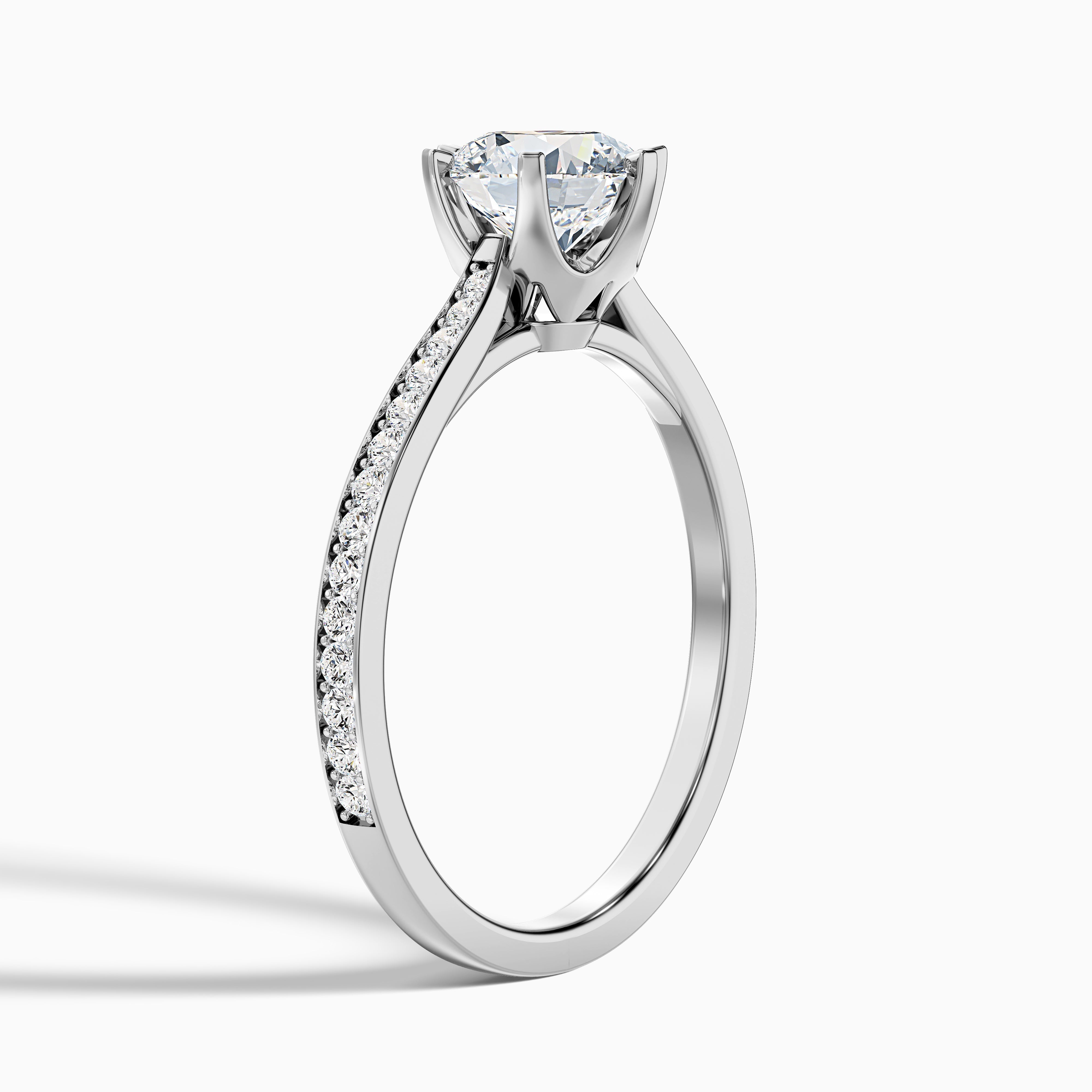 Mia 1 Carat Round Side Stone Pave Lab Grown Engagement Ring in 14k Yellow Gold