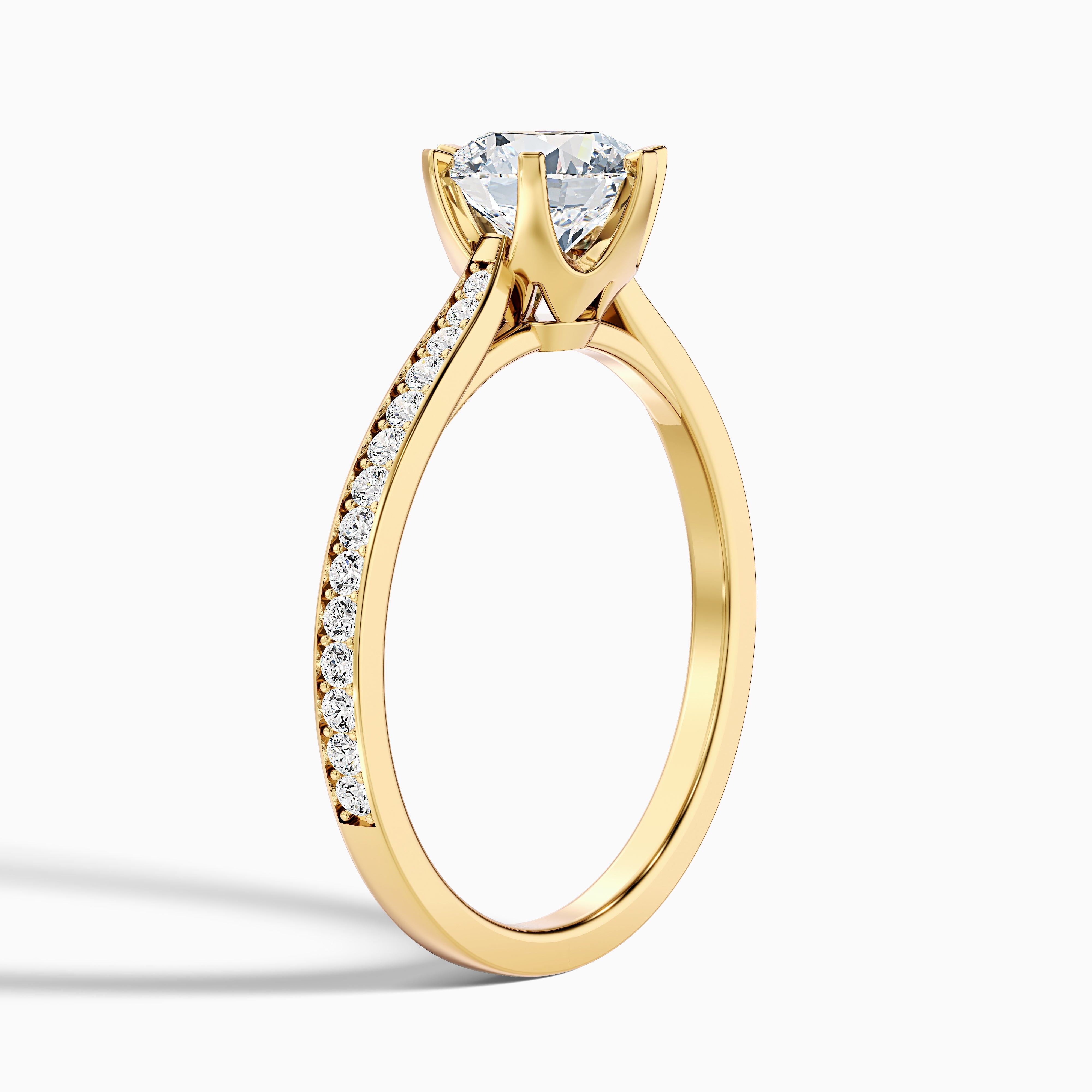 Esha 2 Carat Round Side Stone Pave Moissanite Diamond Ring in 14k White Gold