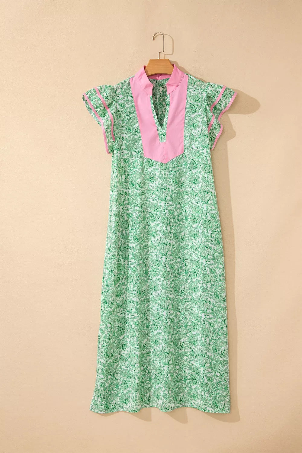 Contrast Trim Flutter Sleeve Floral Midi Dress
