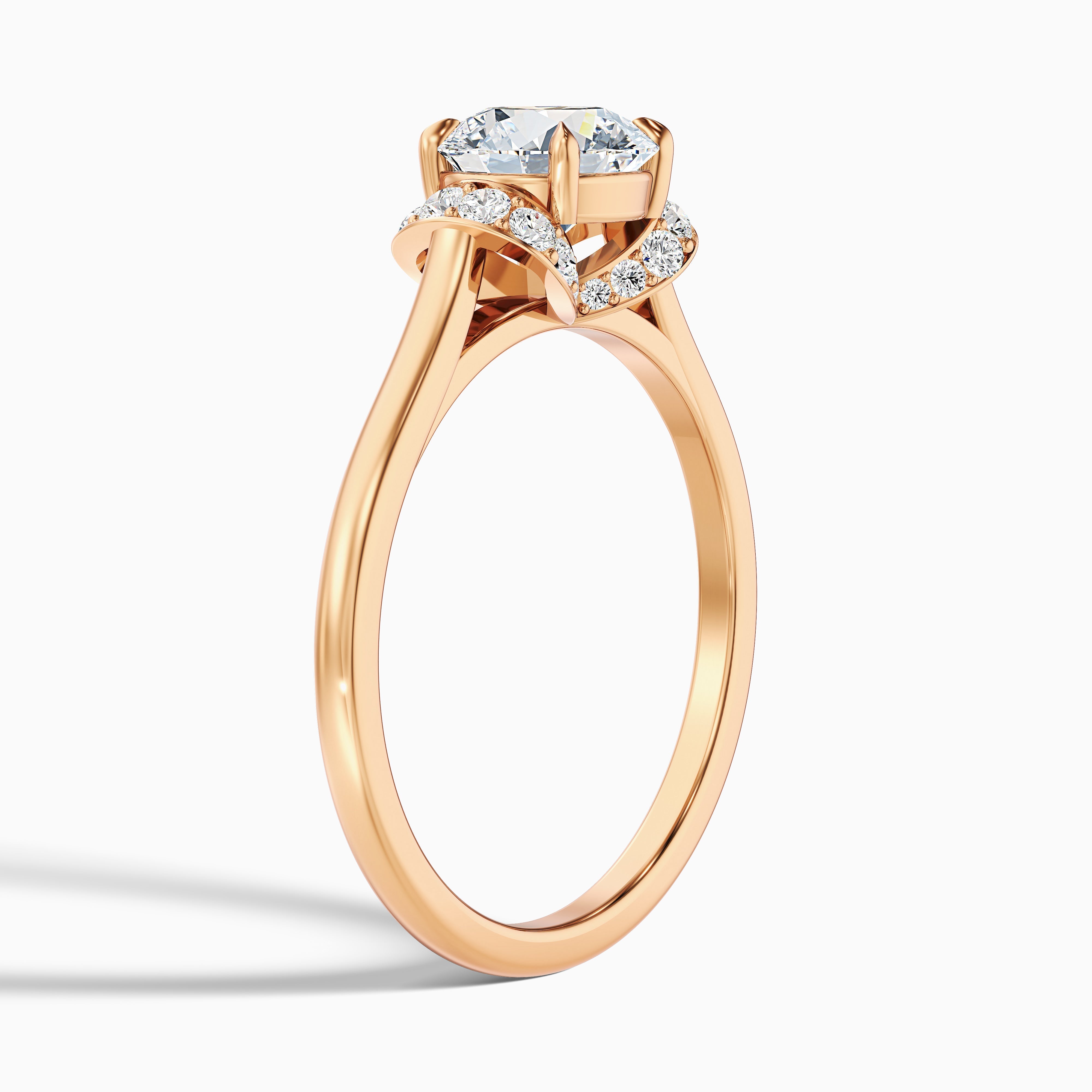 Frey 4 Carat Round Solitaire Pave Moissanite Diamond Ring in 18k Rose Gold