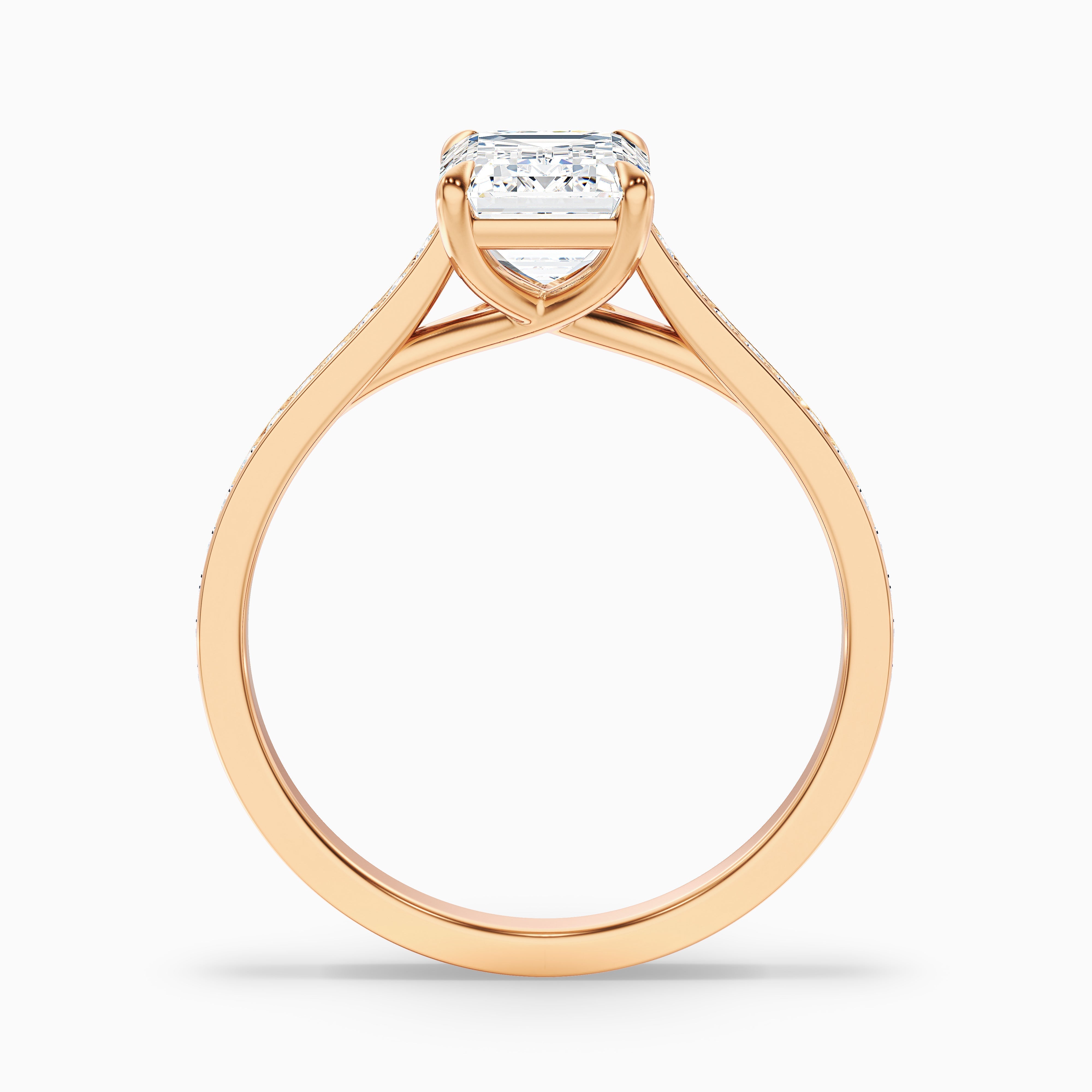 Enni 5 Carat Emerald Cut Side Stone Pave Moissanite Diamond Ring in 14k Yellow Gold