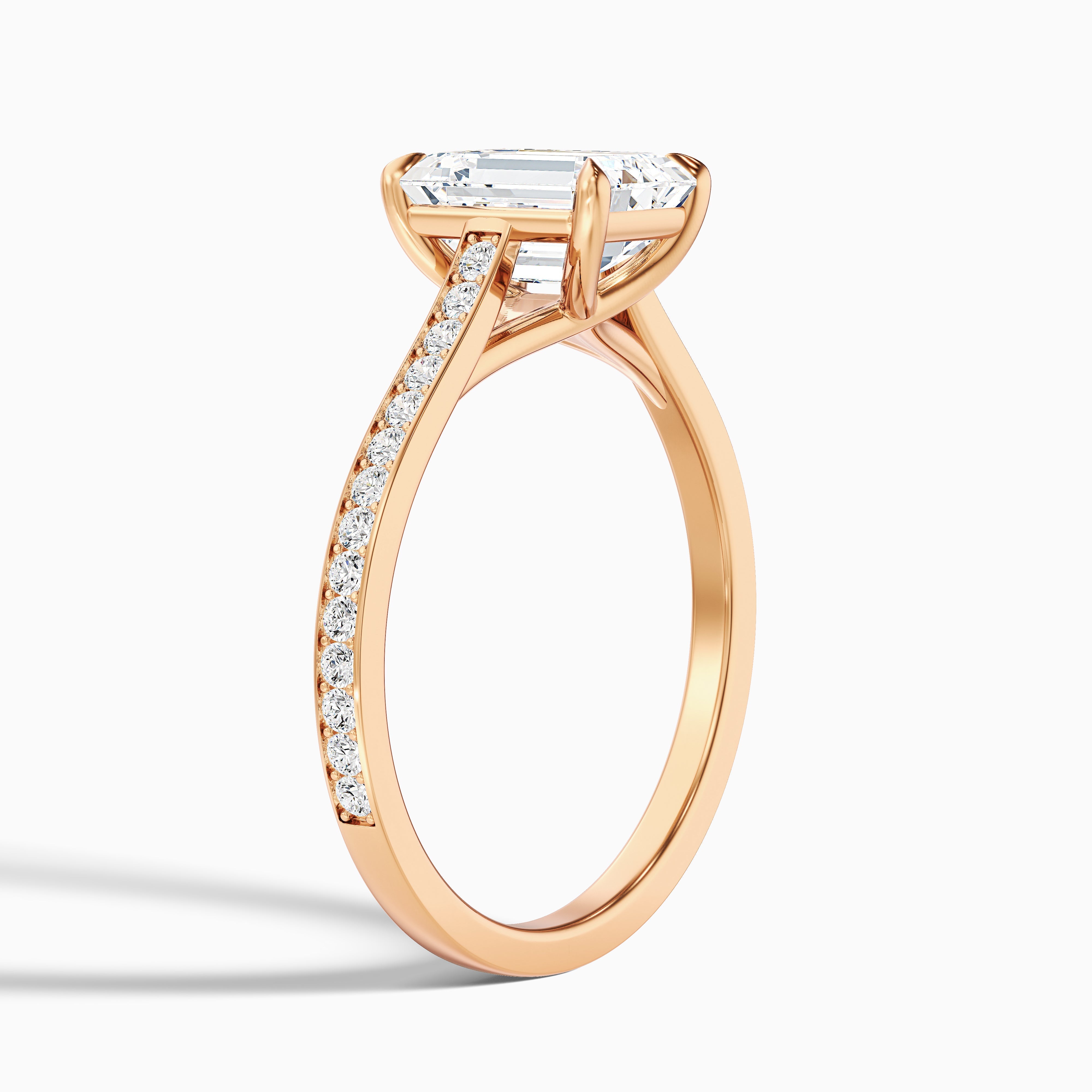 Faye 3 Carat Emerald Cut Side Stone Pave Lab Grown Engagement Ring in 10k Rose Gold