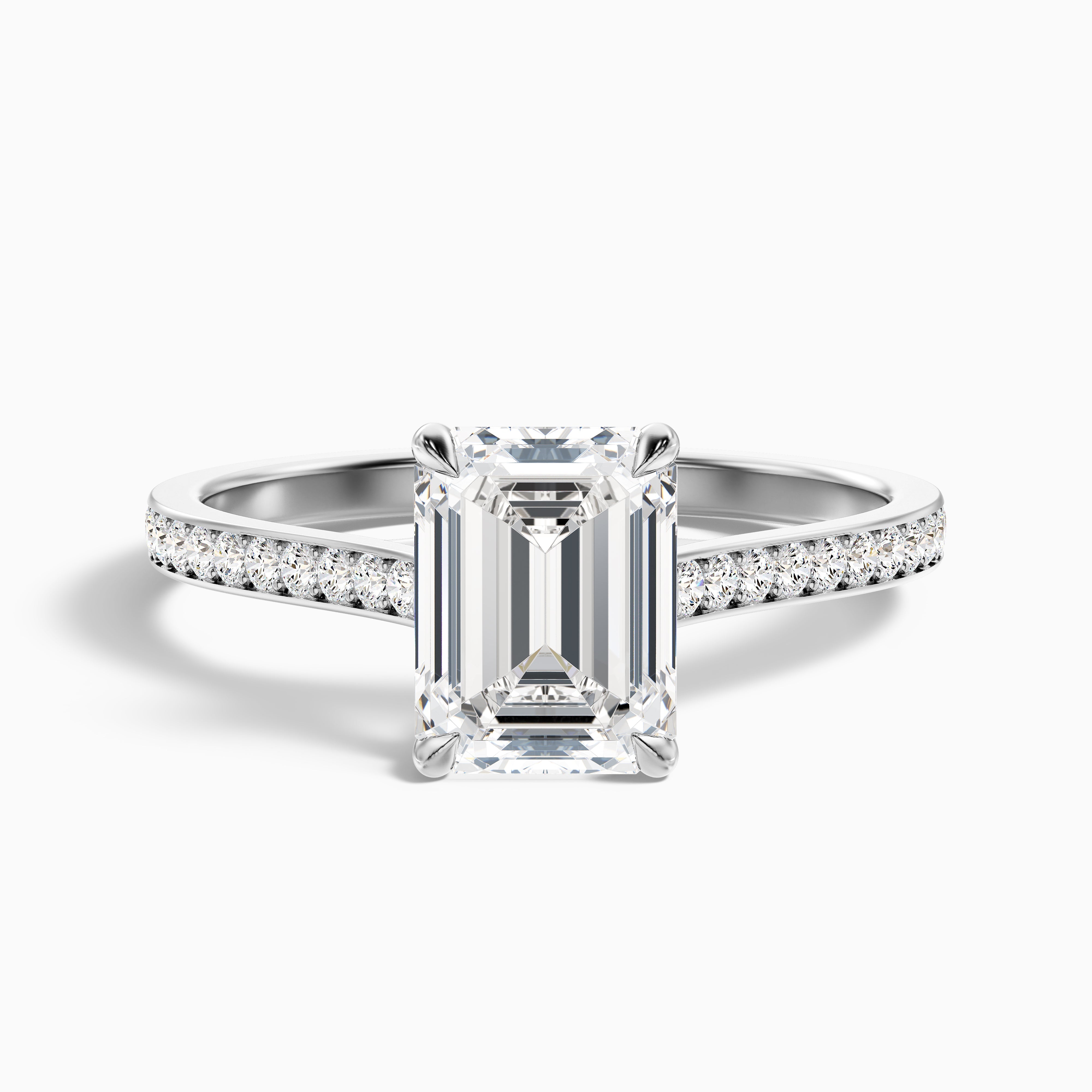 Faye 1.5 Carat Emerald Cut Side Stone Pave Lab Grown Engagement Ring in 14k Rose Gold