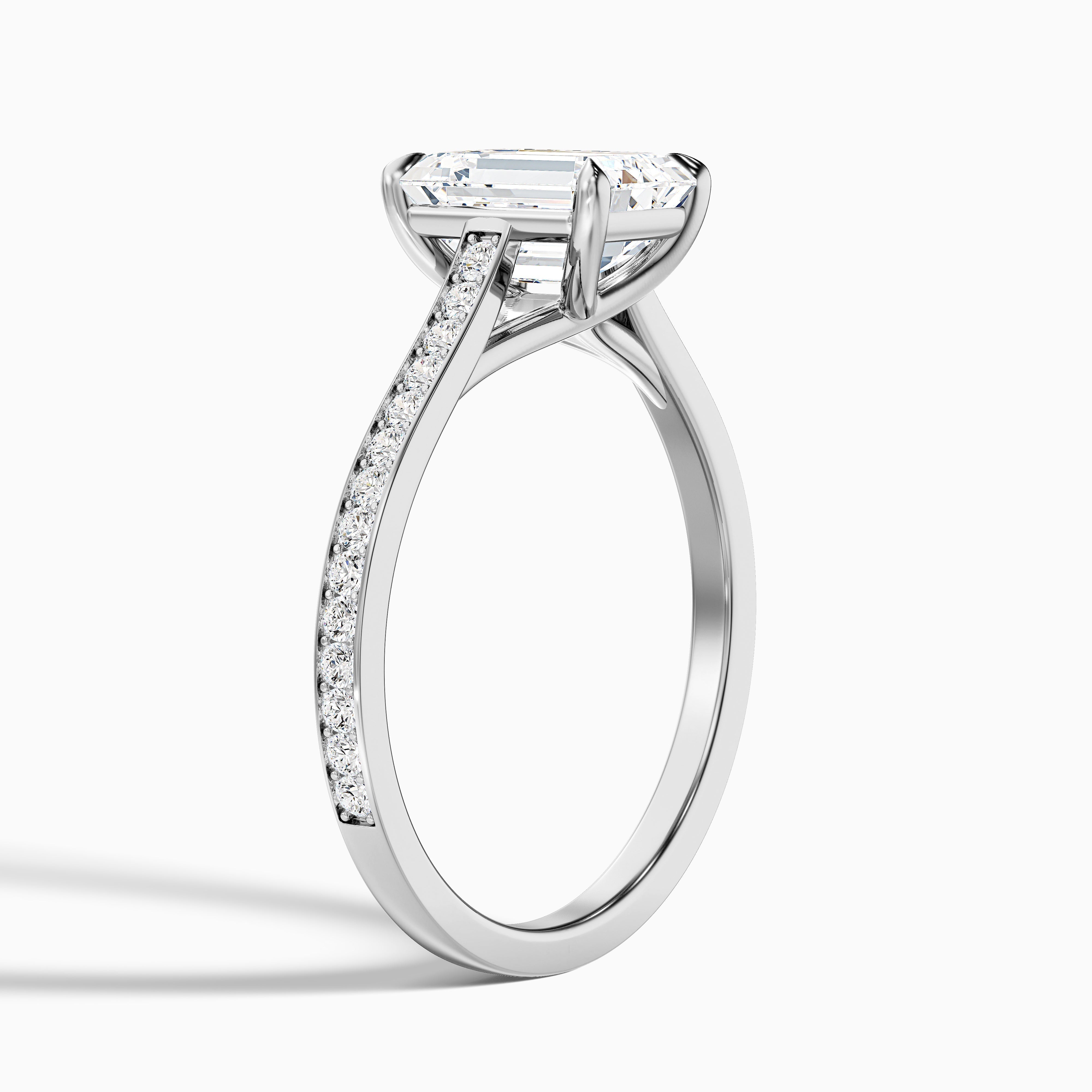 Enni 1.5 Carat Emerald Cut Side Stone Pave Moissanite Diamond Ring in Platinum