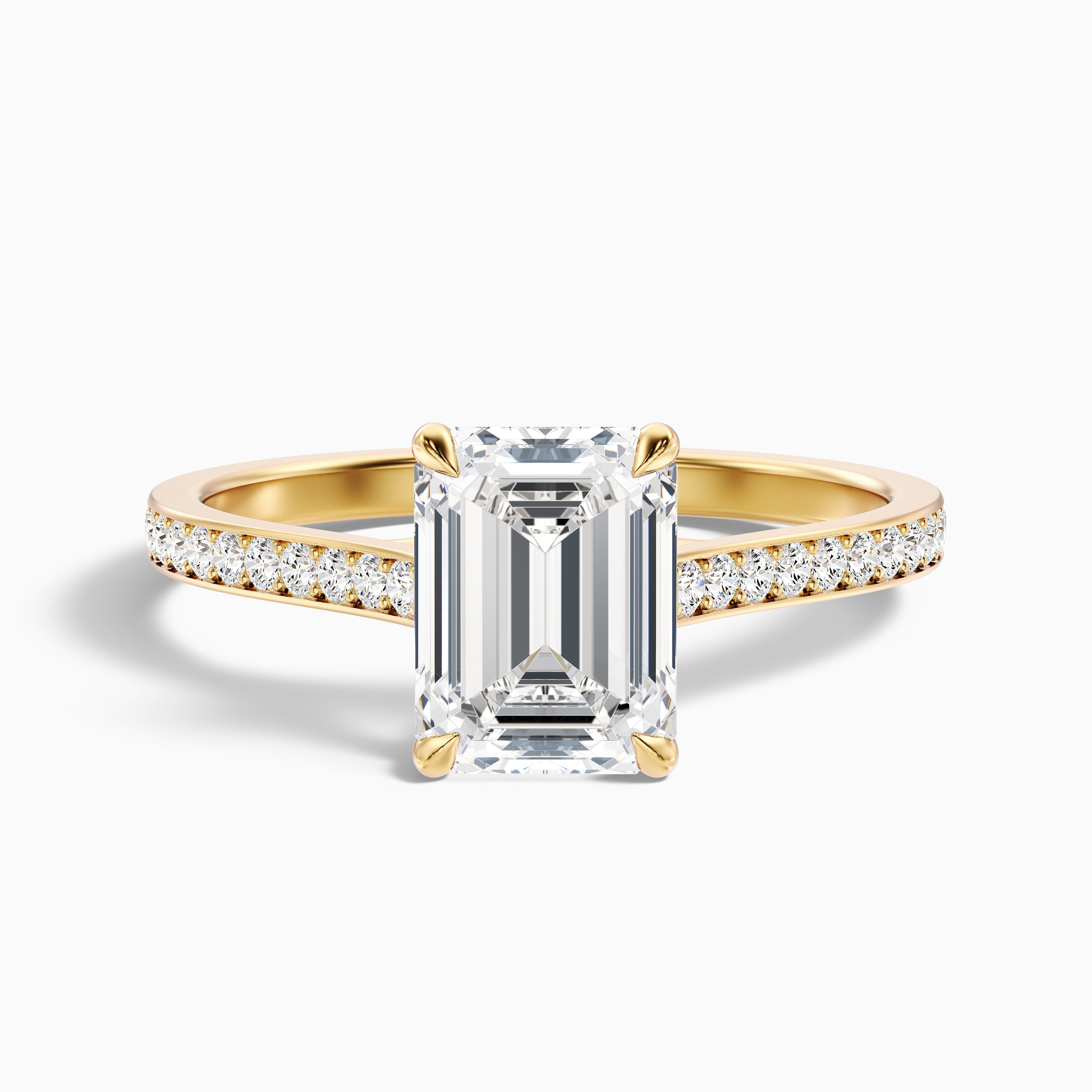 Enni 4 Carat Emerald Cut Side Stone Pave Moissanite Diamond Ring in 14k White Gold