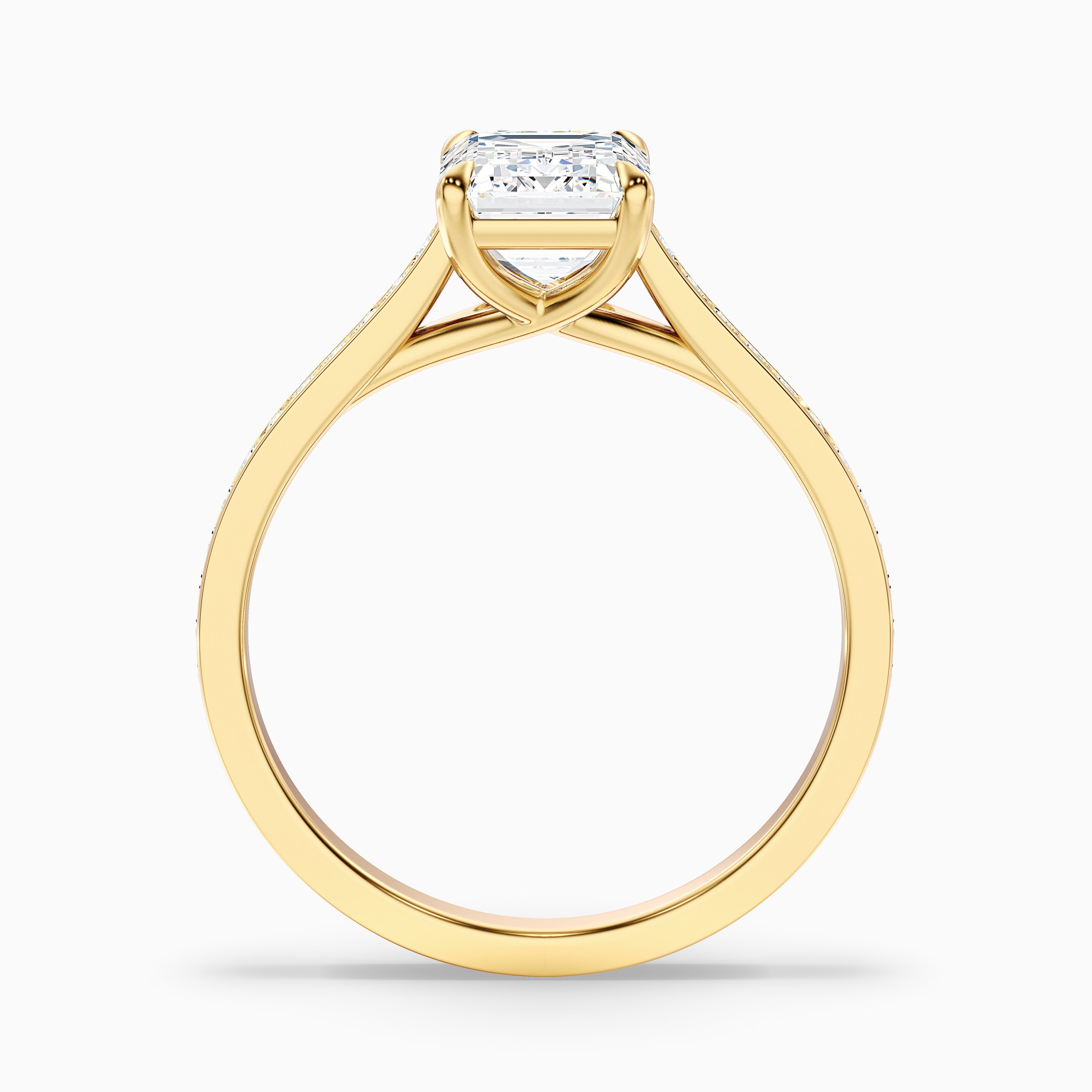 Enni 5 Carat Emerald Cut Side Stone Pave Moissanite Diamond Ring in 18k Yellow Gold