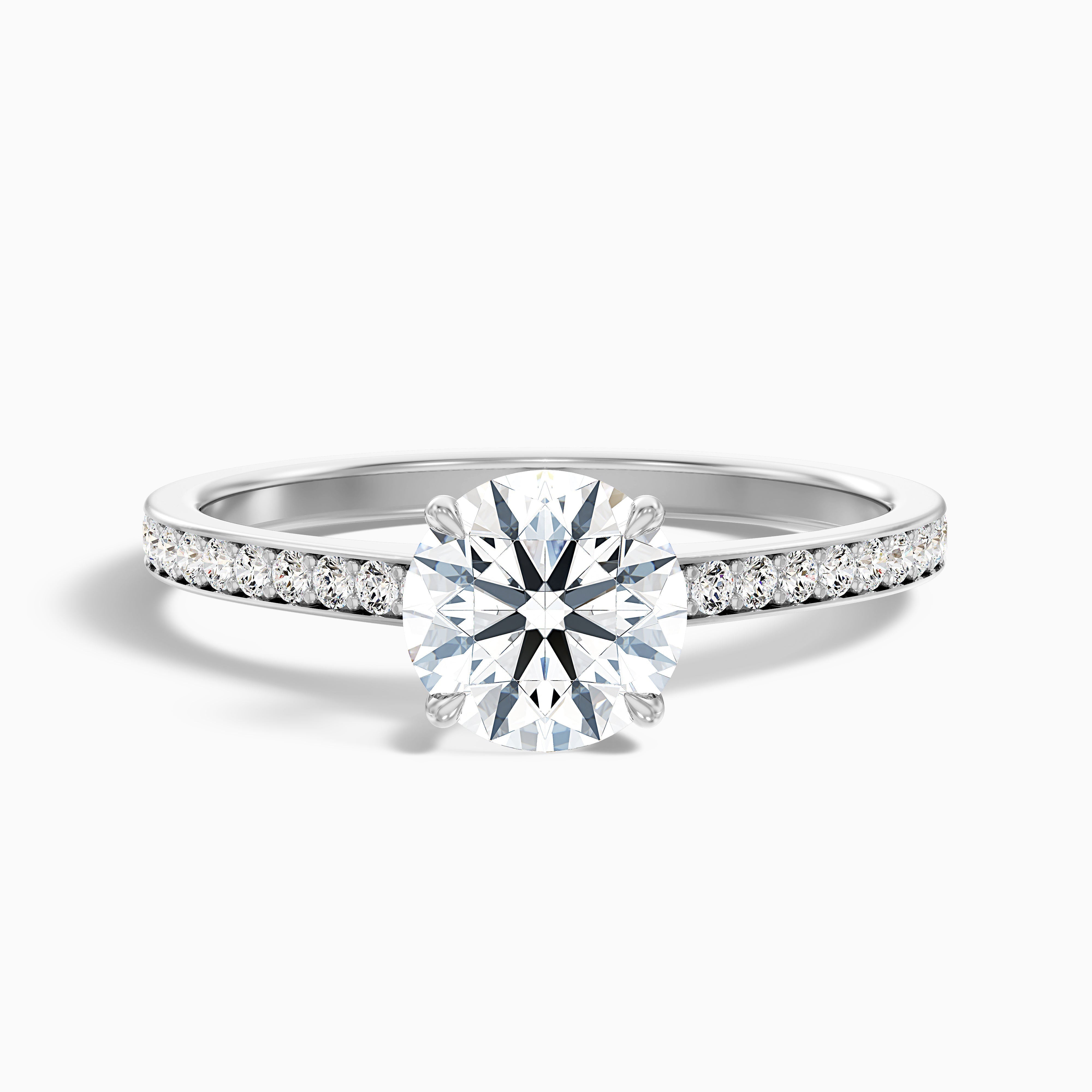 Kate 2 Carat Round Cut Side Stone Pave Lab Grown Engagement Ring in 10k Yellow Gold