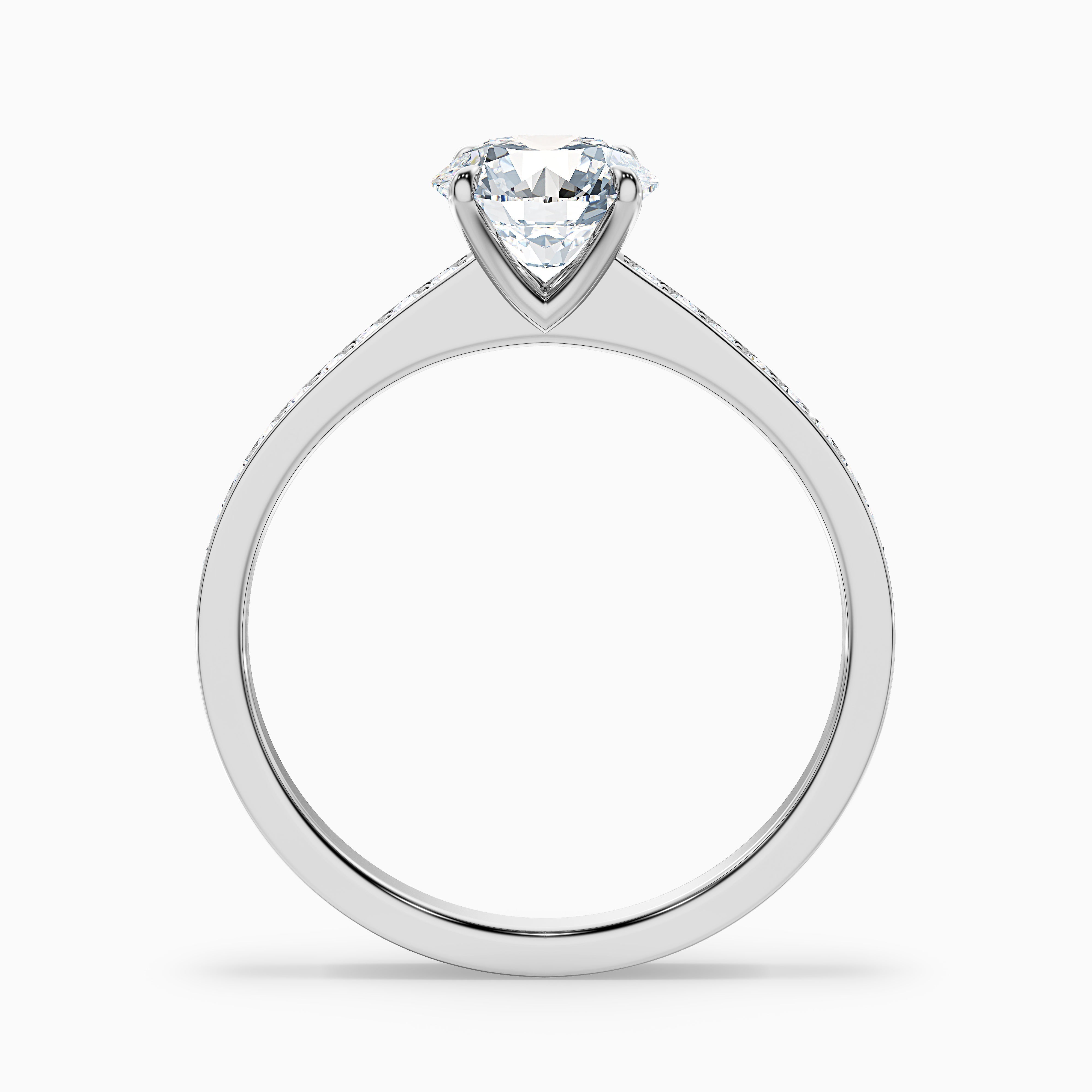 Elma 3.5 Carat Round Cut Side Stone Pave Moissanite Diamond Ring in 14k Rose Gold