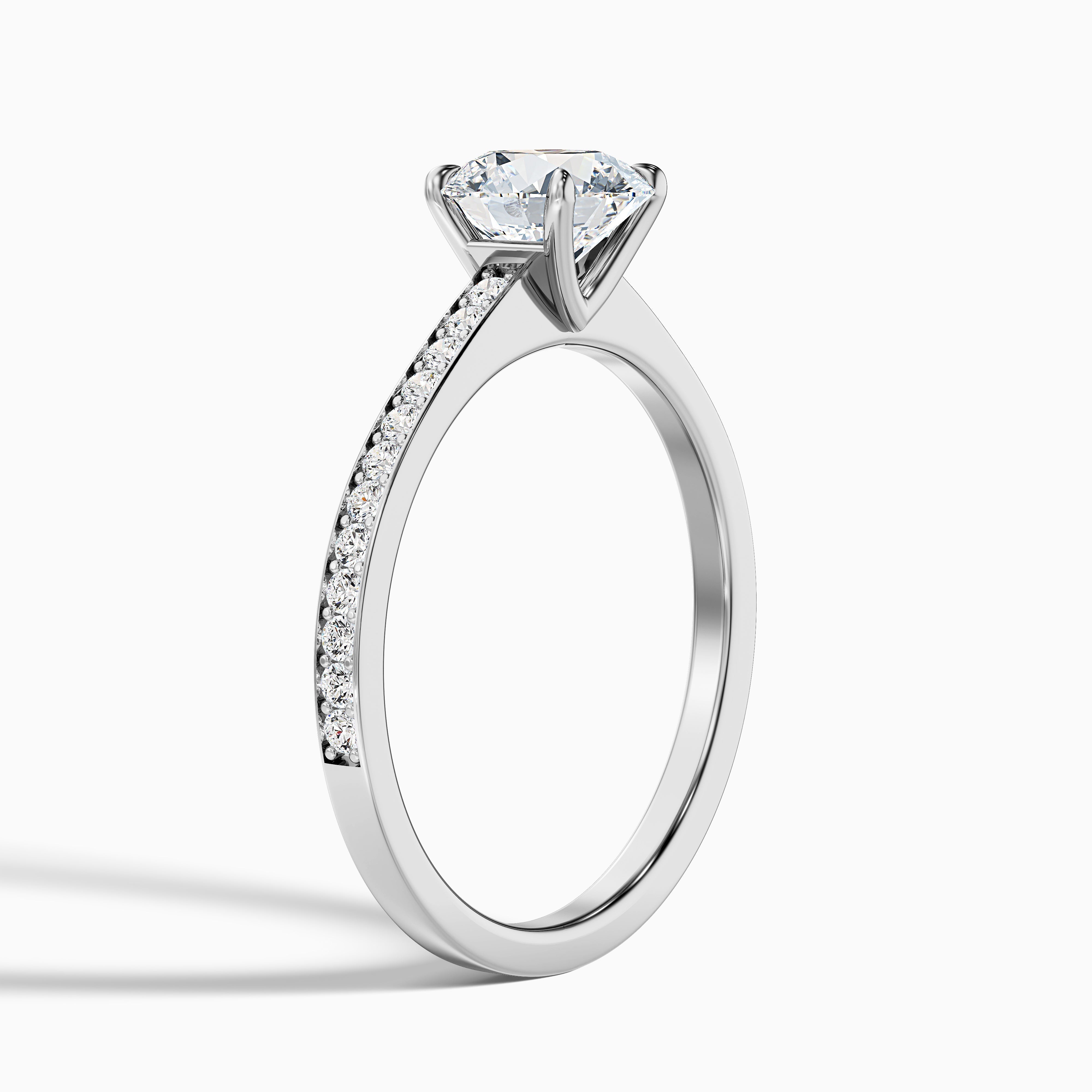 Elma 4 Carat Round Cut Side Stone Pave Moissanite Diamond Ring in 10k White Gold