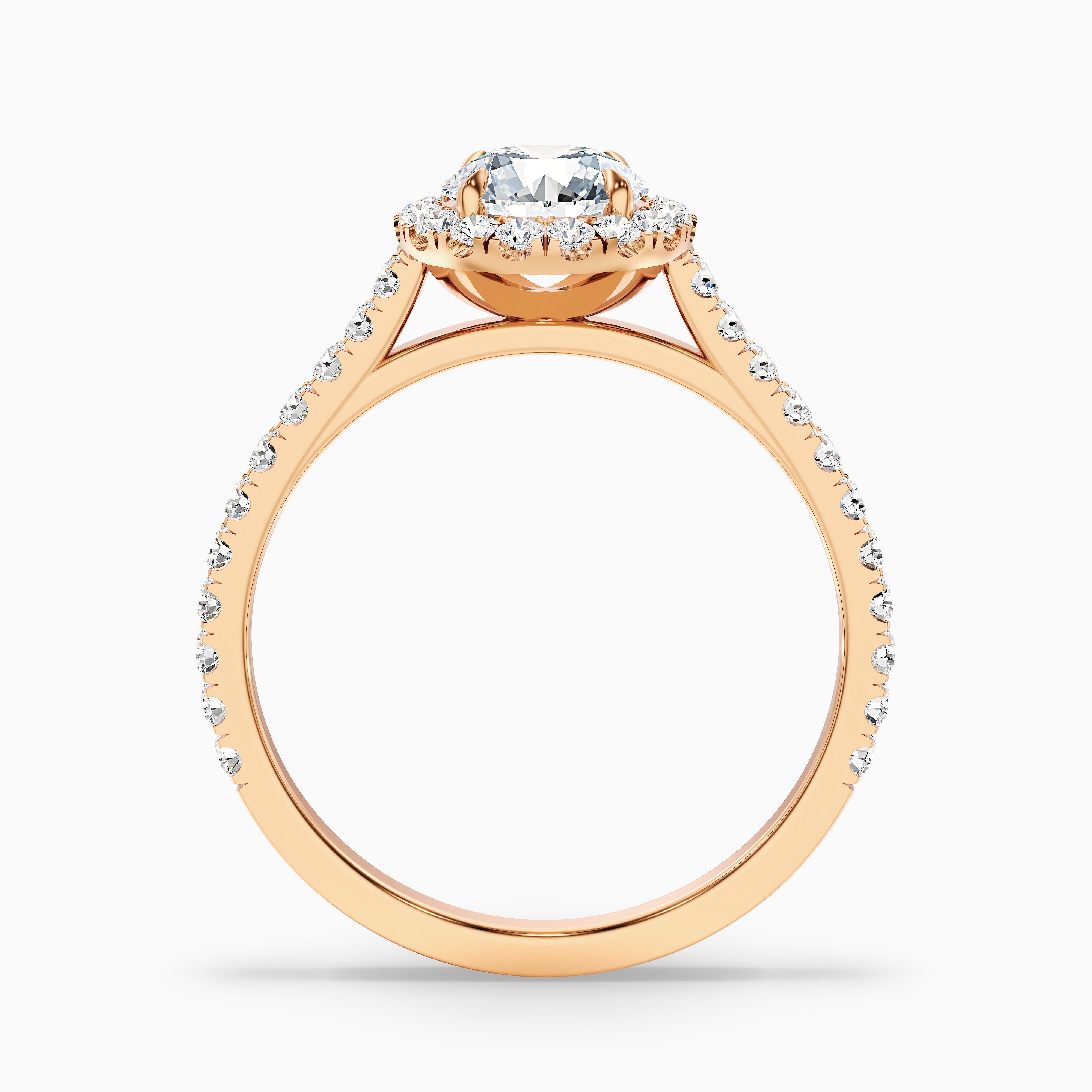 Pearl 2 Carat Round Halo Pave Moissanite Diamond Ring in 10k Rose Gold