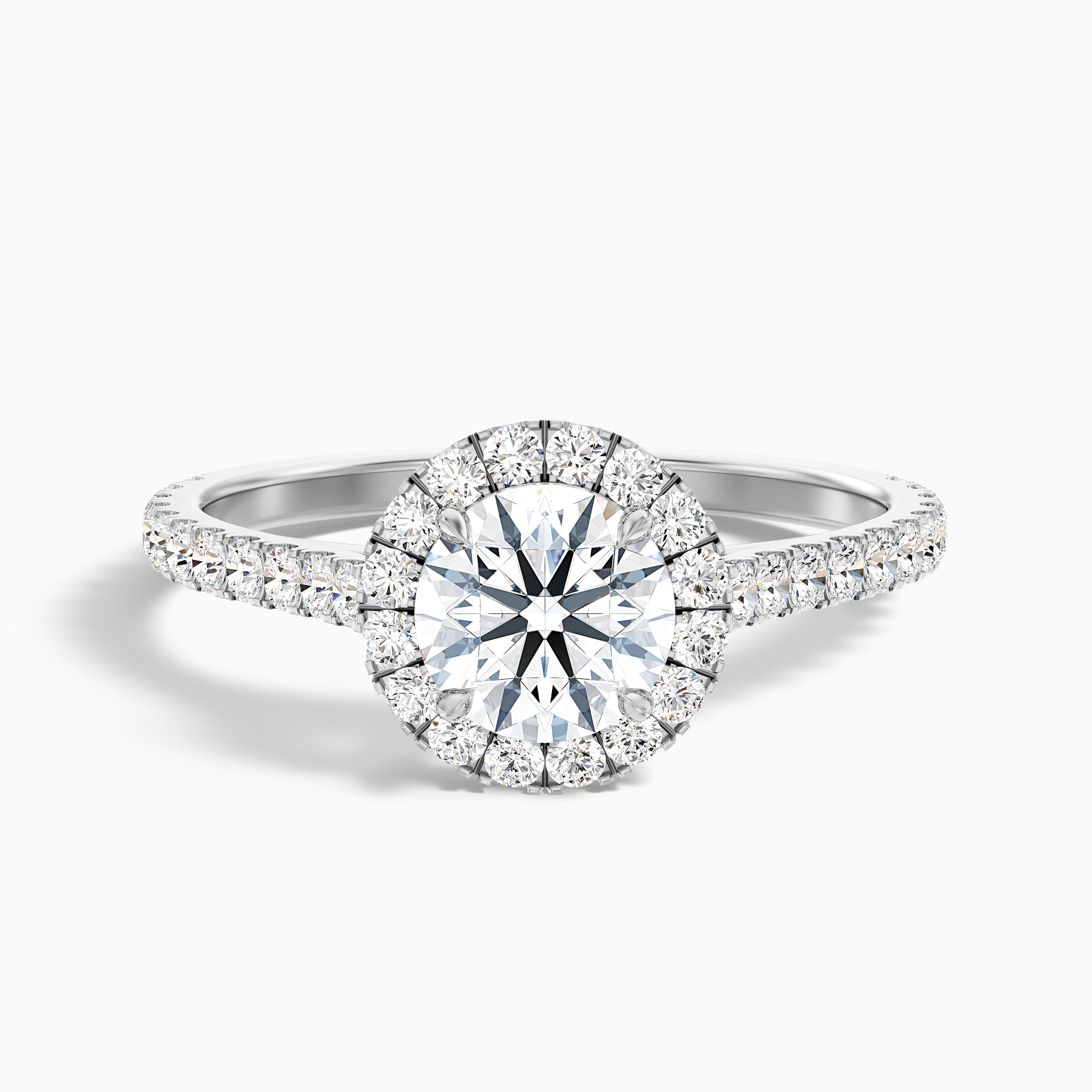 Pearl 1.5 Carat Round Halo Pave Moissanite Diamond Ring in 18k Yellow Gold