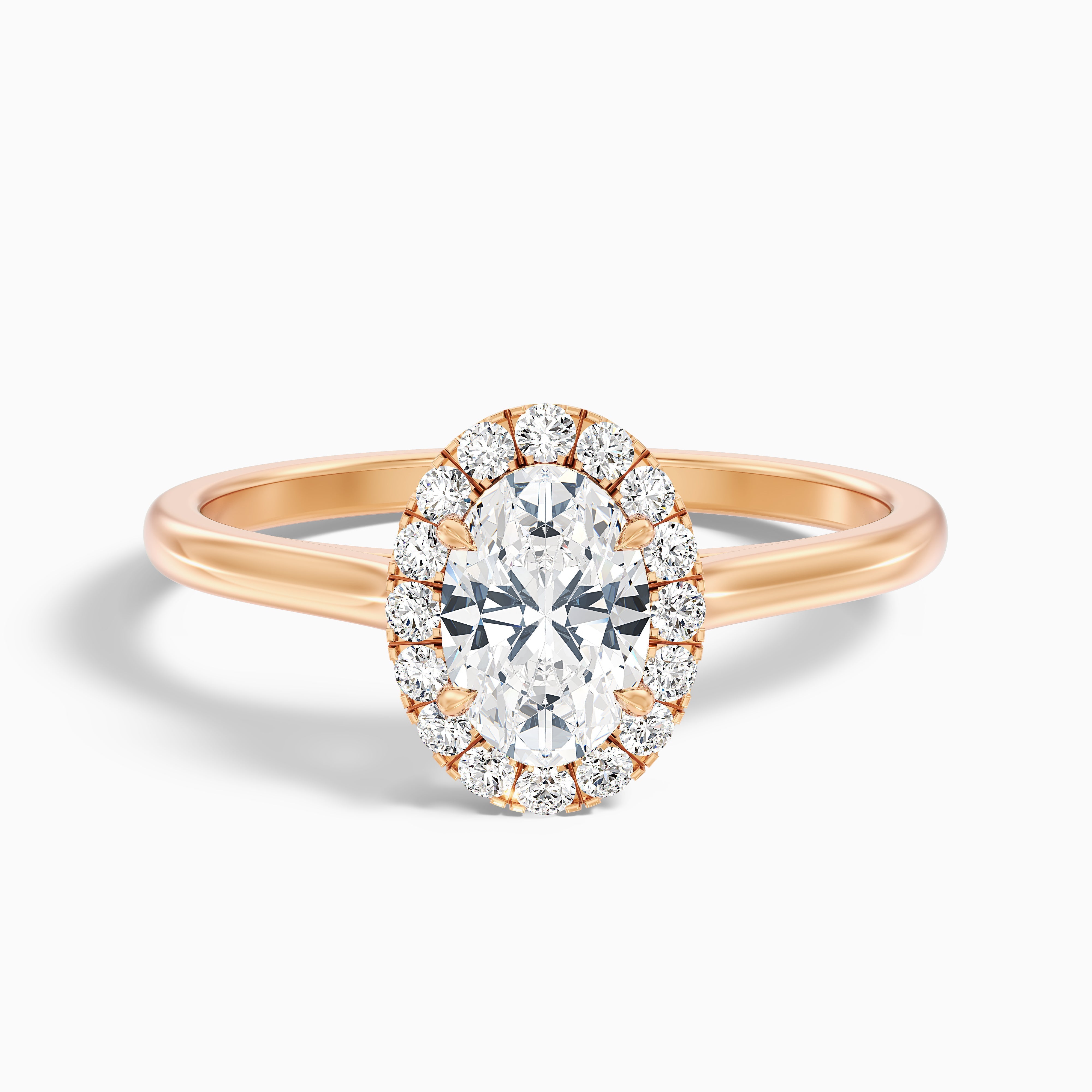 Sofia 3 Carat Oval Halo Moissanite Diamond Ring in 18k Yellow Gold