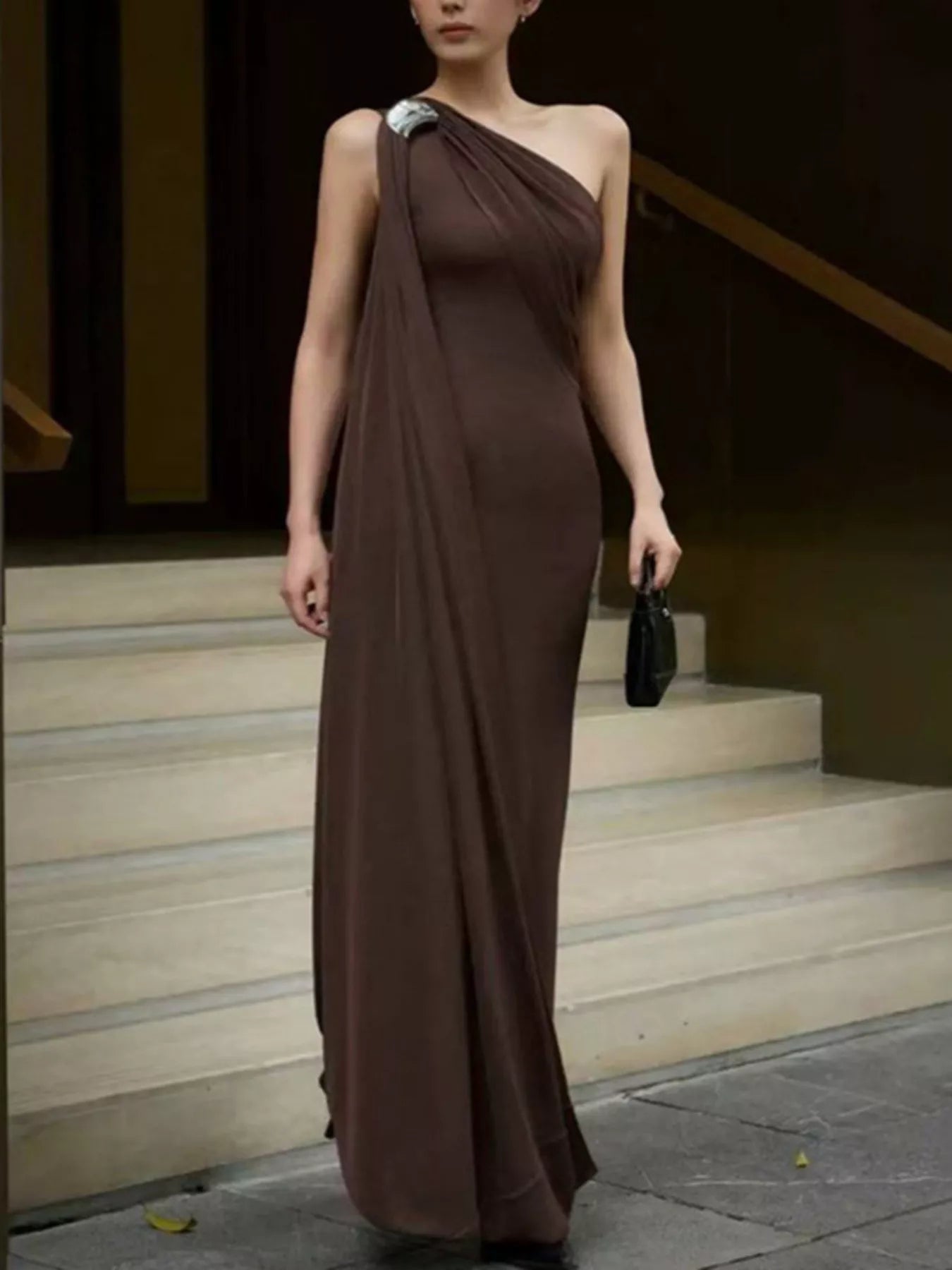 One-Shoulder Draped Maxi Dress
