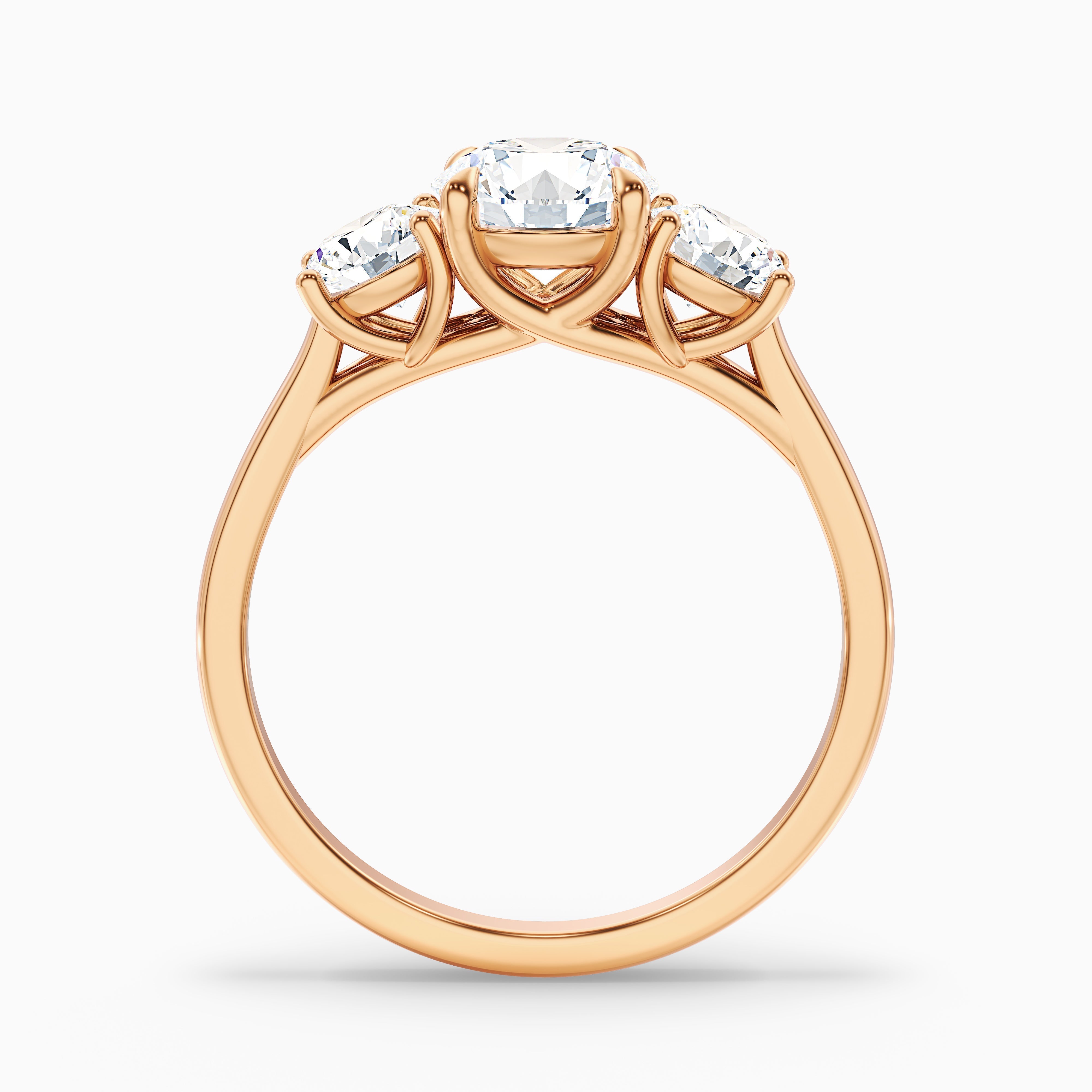 Olive 1 Carat Round 3 Stone Moissanite Diamond Ring in Platinum