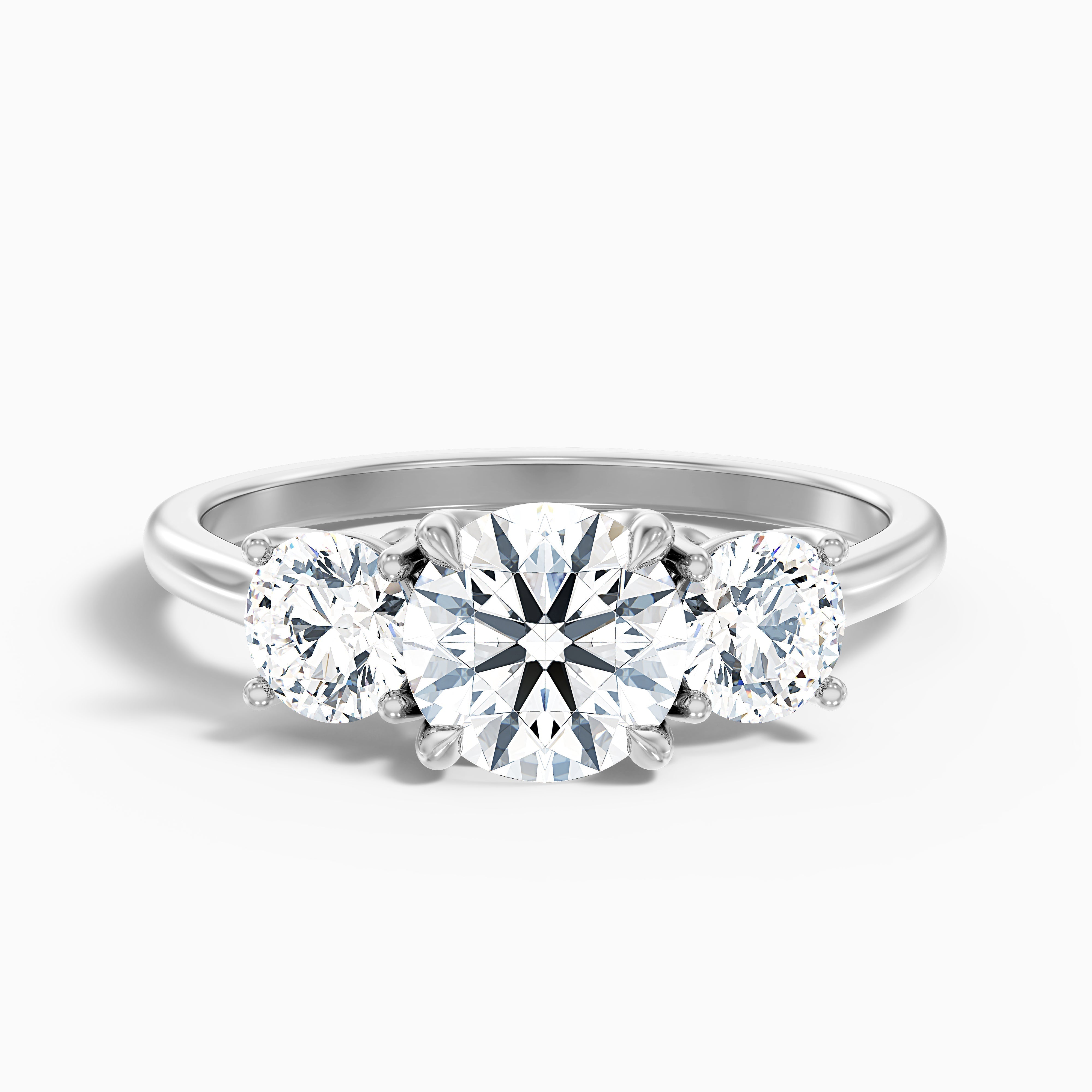 Olive 1 Carat Round 3 Stone Moissanite Diamond Ring in 14k Rose Gold