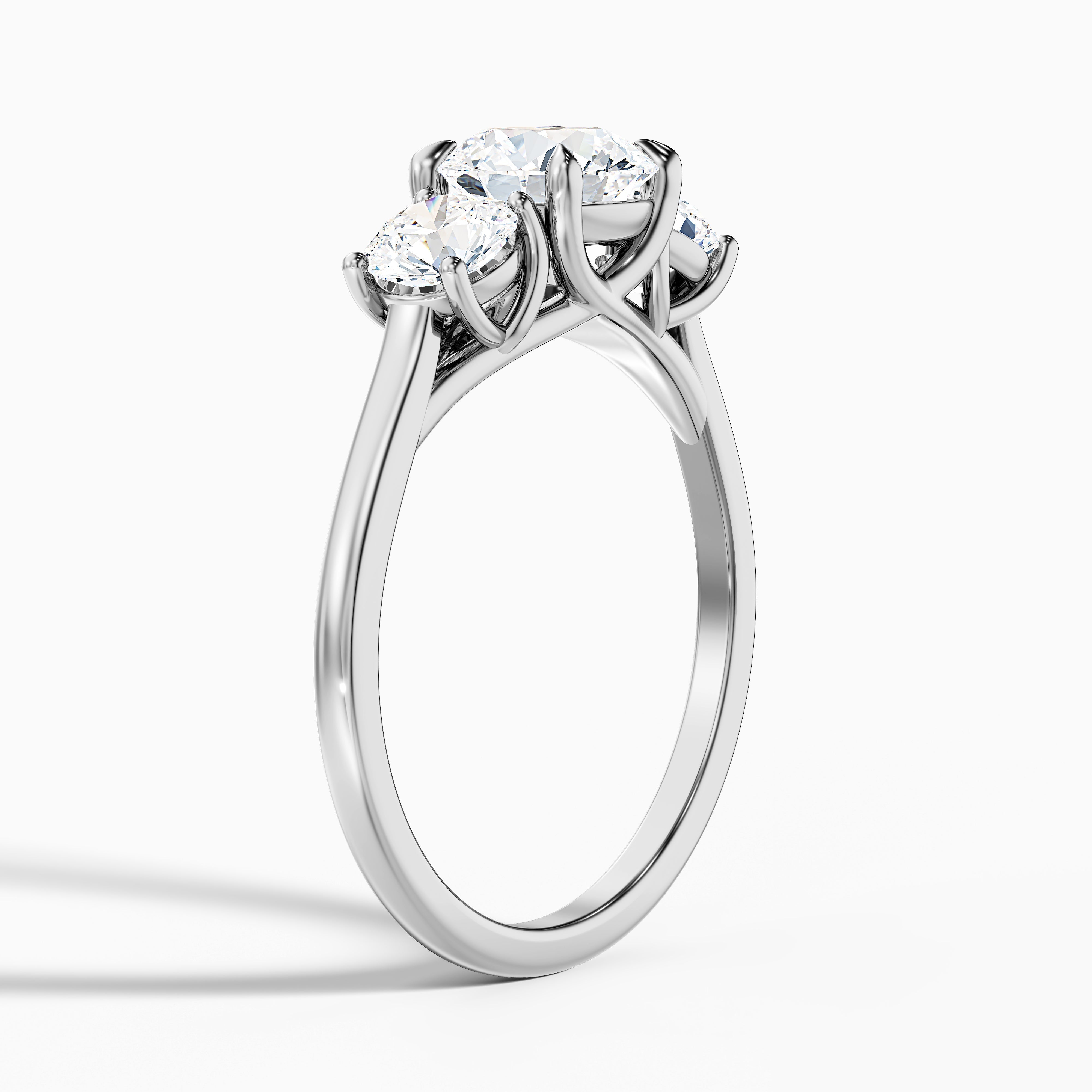 Olive 4 Carat Round 3 Stone Moissanite Diamond Ring in 18k White Gold