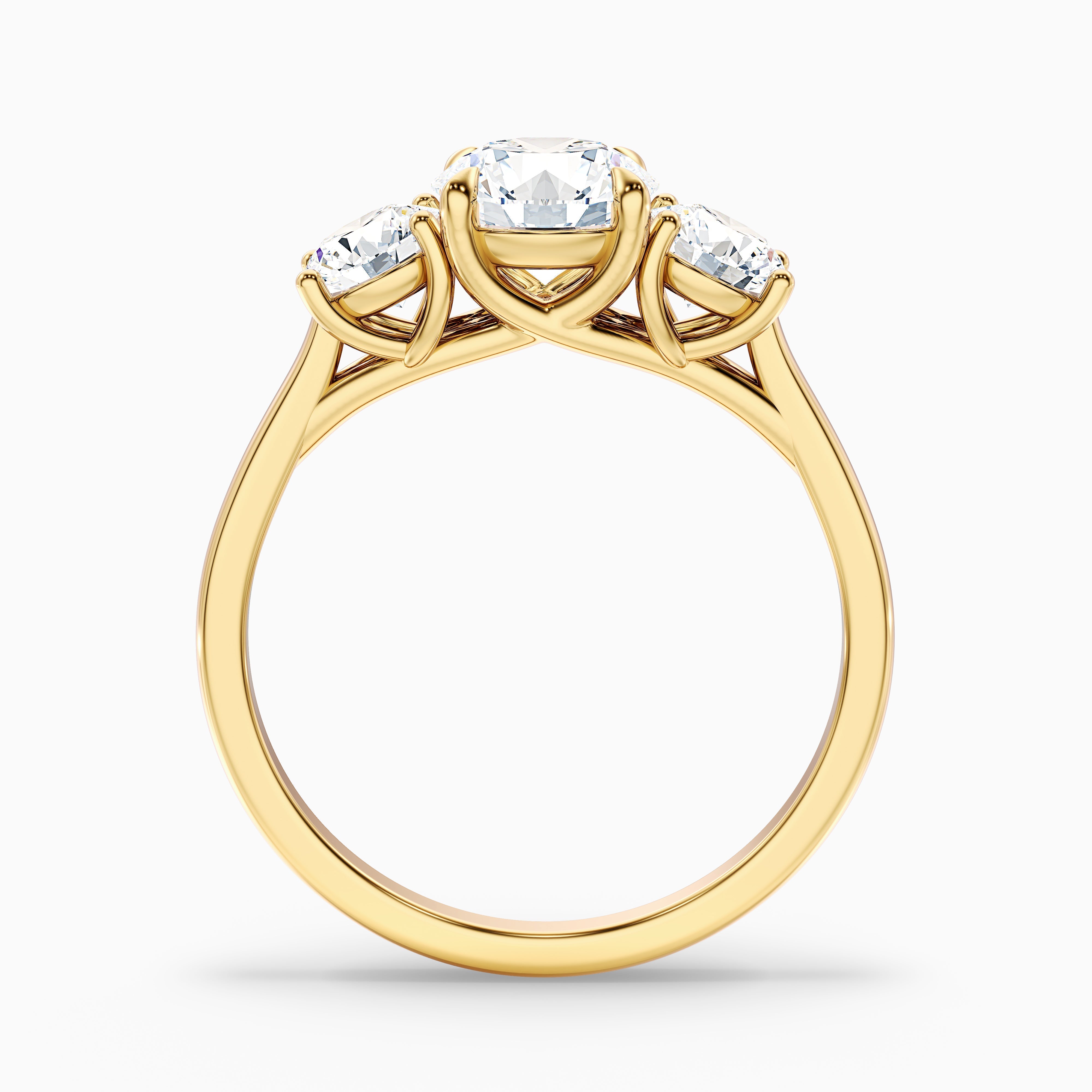 Olive 5 Carat Round 3 Stone Moissanite Diamond Ring in 18k White Gold