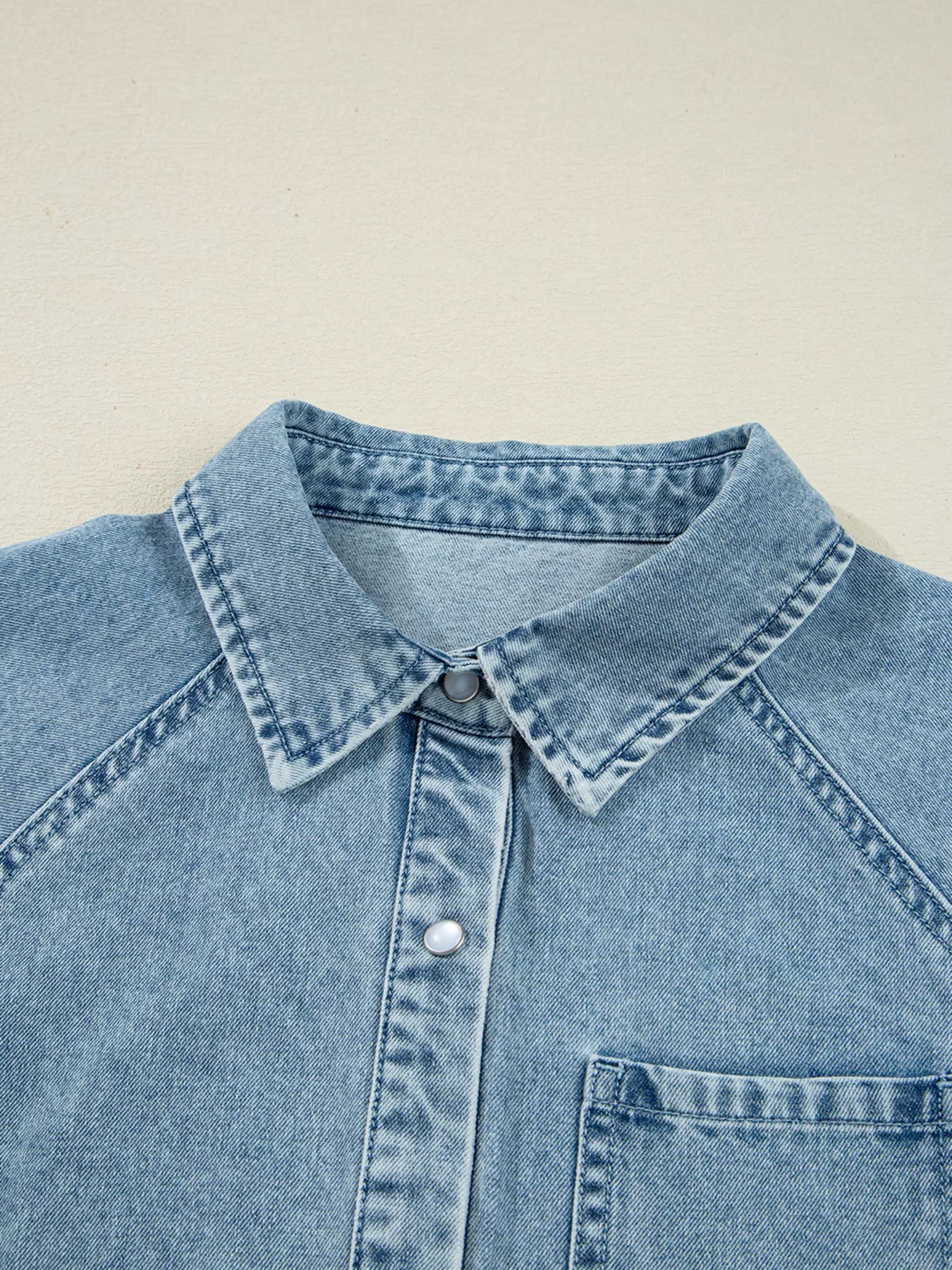 Smocked Cuffs Flared Denim Shirt Mini Dress