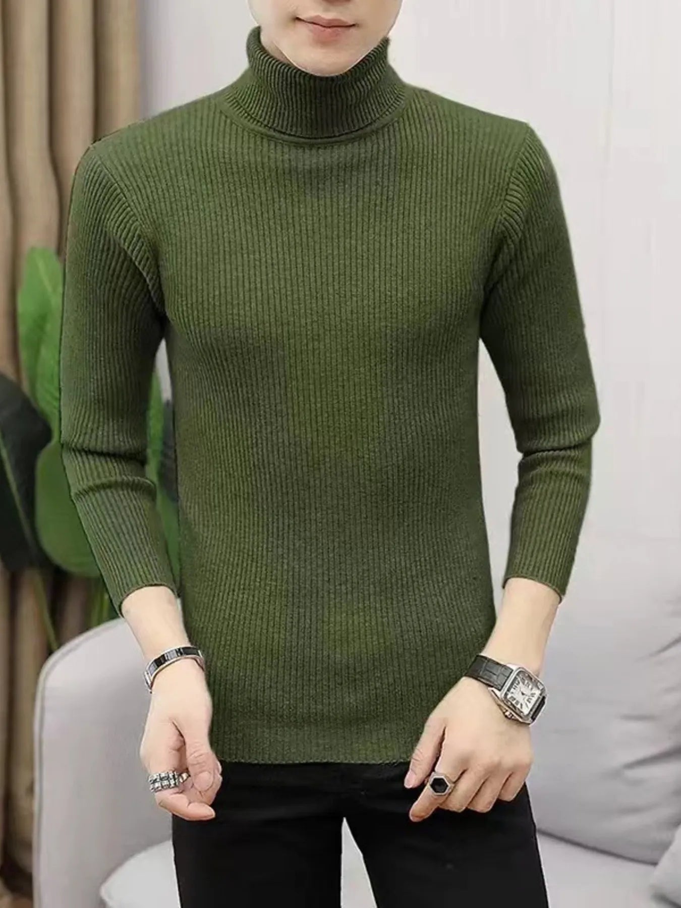 Men's Plus Size Ribbed Turtleneck Long Sleeve Sweater