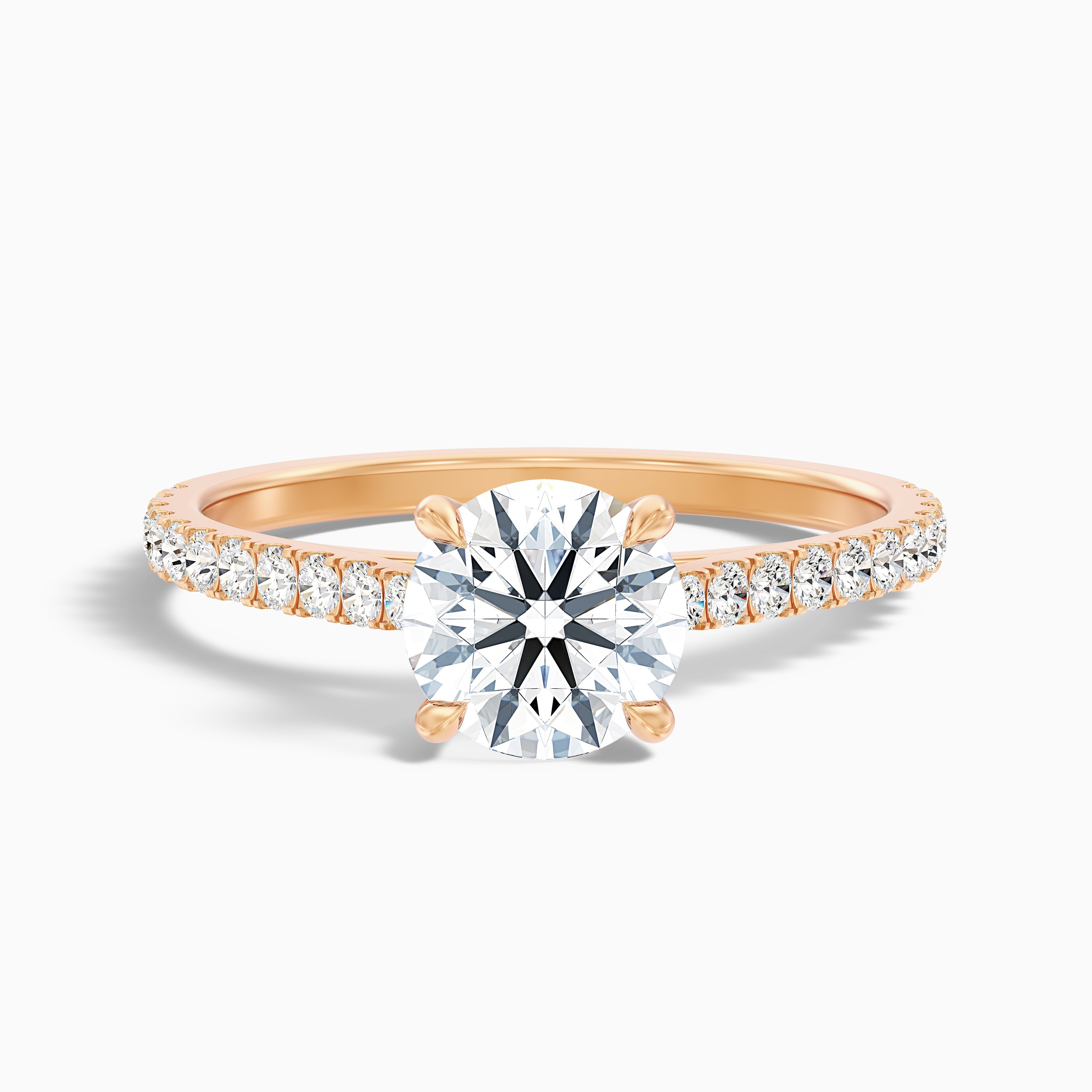 Sarah 2 Carat Round Side Stone Pave Moissanite Diamond Ring in 18k White Gold