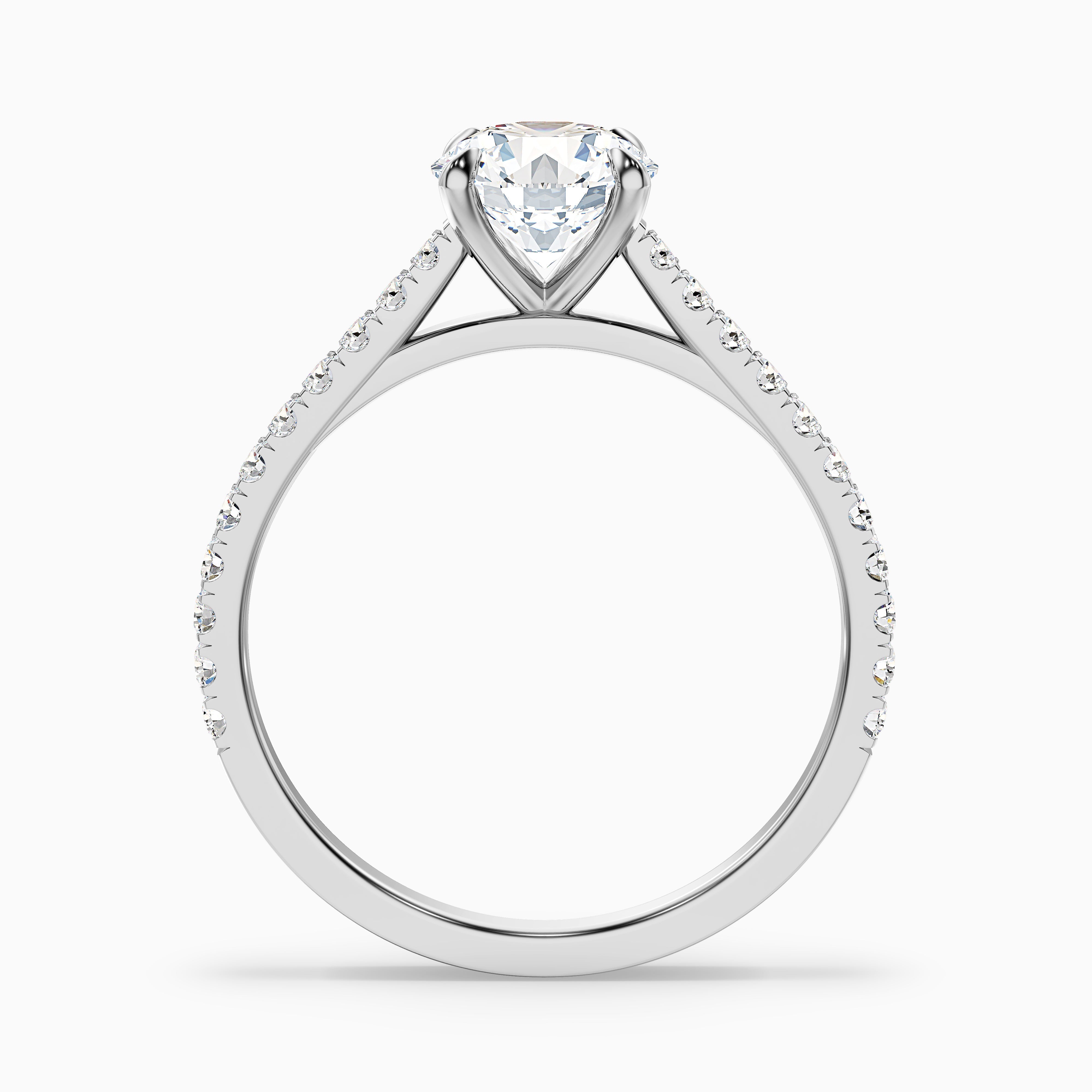Sarah 5.5 Carat Round Side Stone Pave Moissanite Diamond Ring in 18k White Gold