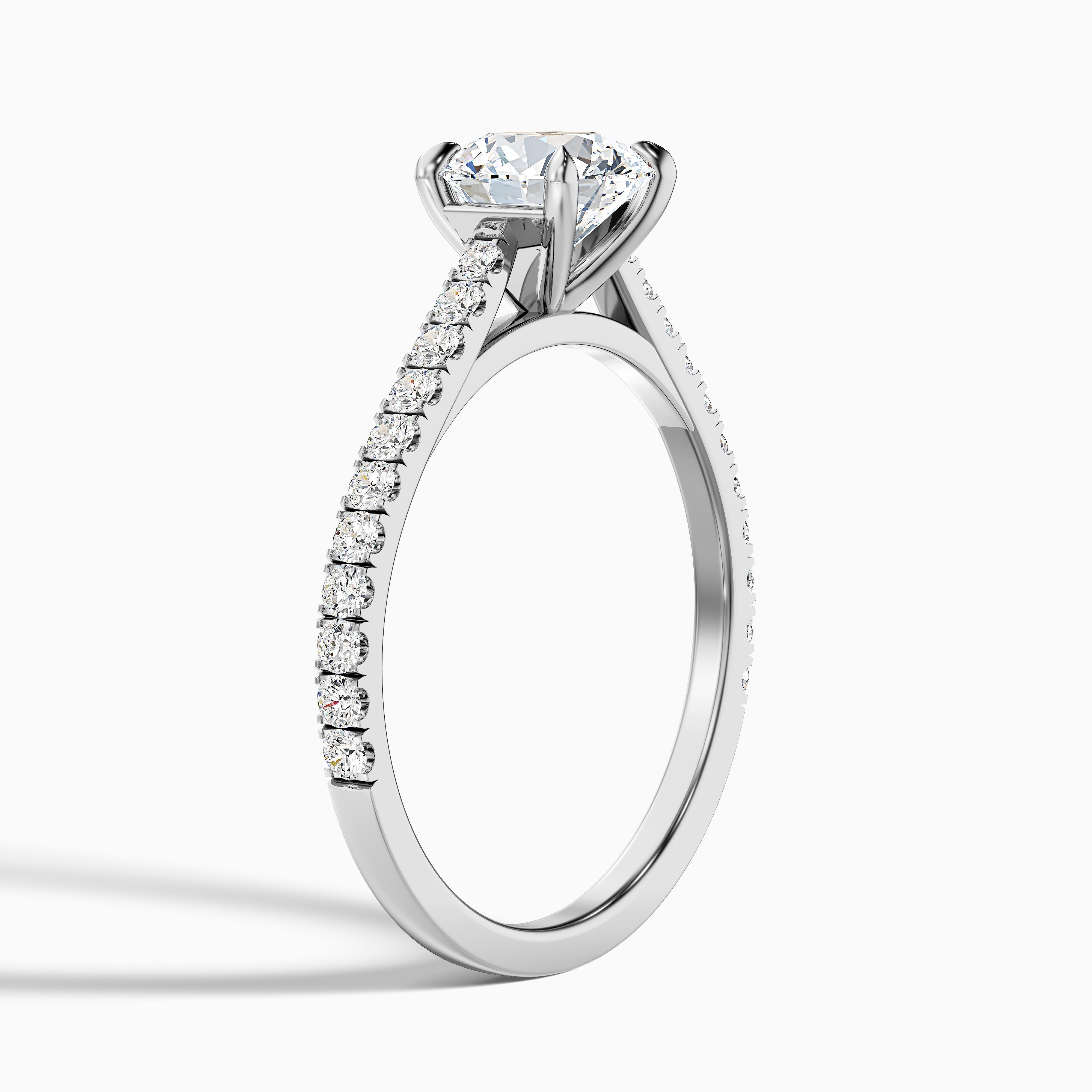 Sarah 4.5 Carat Round Side Stone Pave Moissanite Diamond Ring in 18k White Gold