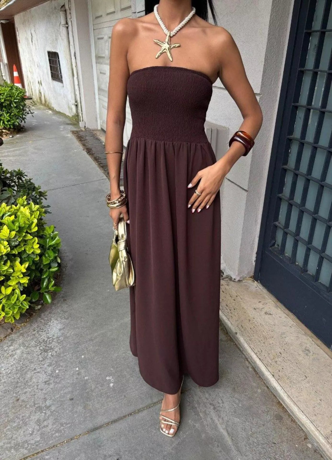 Strapless Smocked Maxi Dress