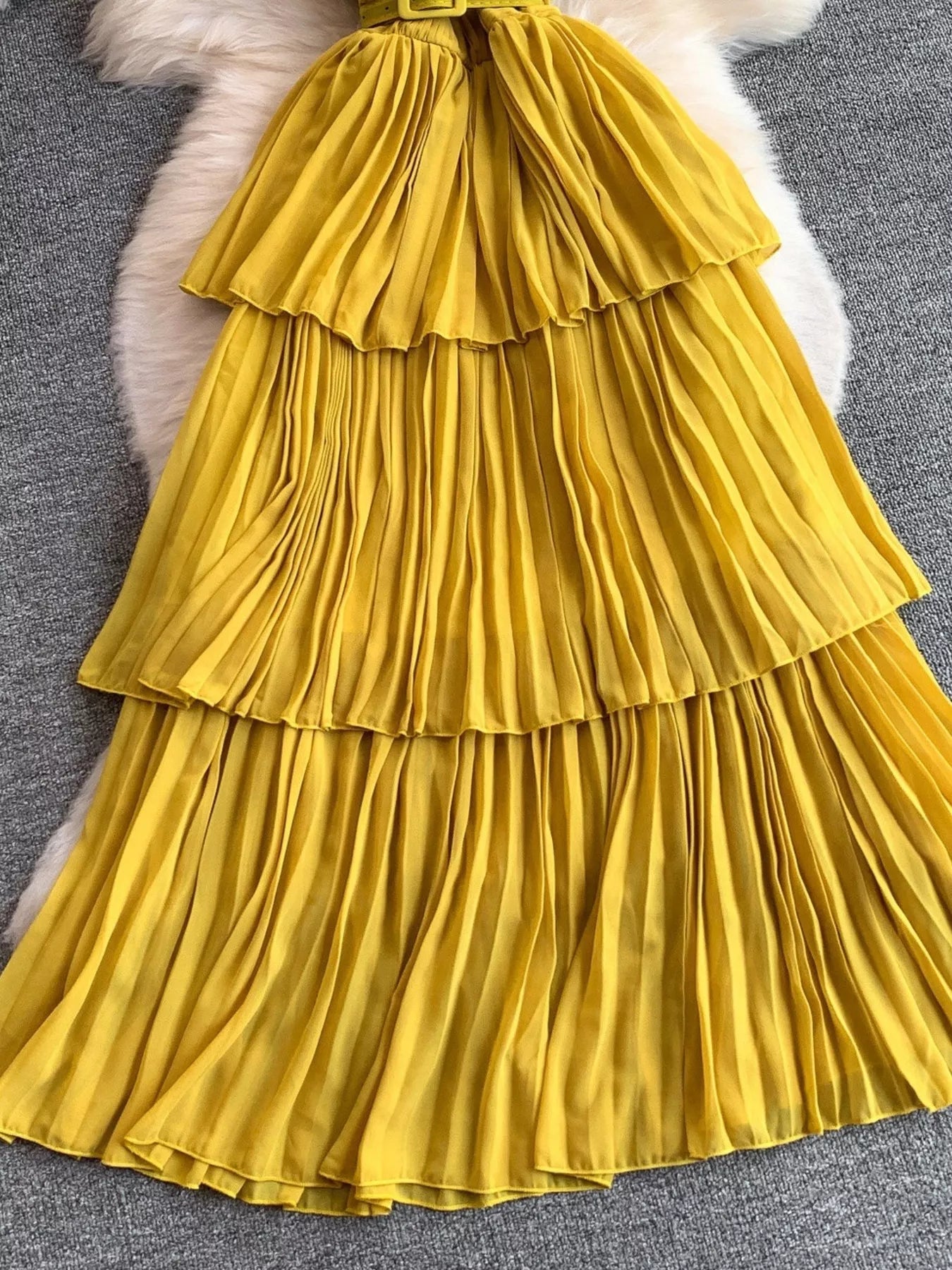 Pleated Layered Spaghetti Strap Midi Dress