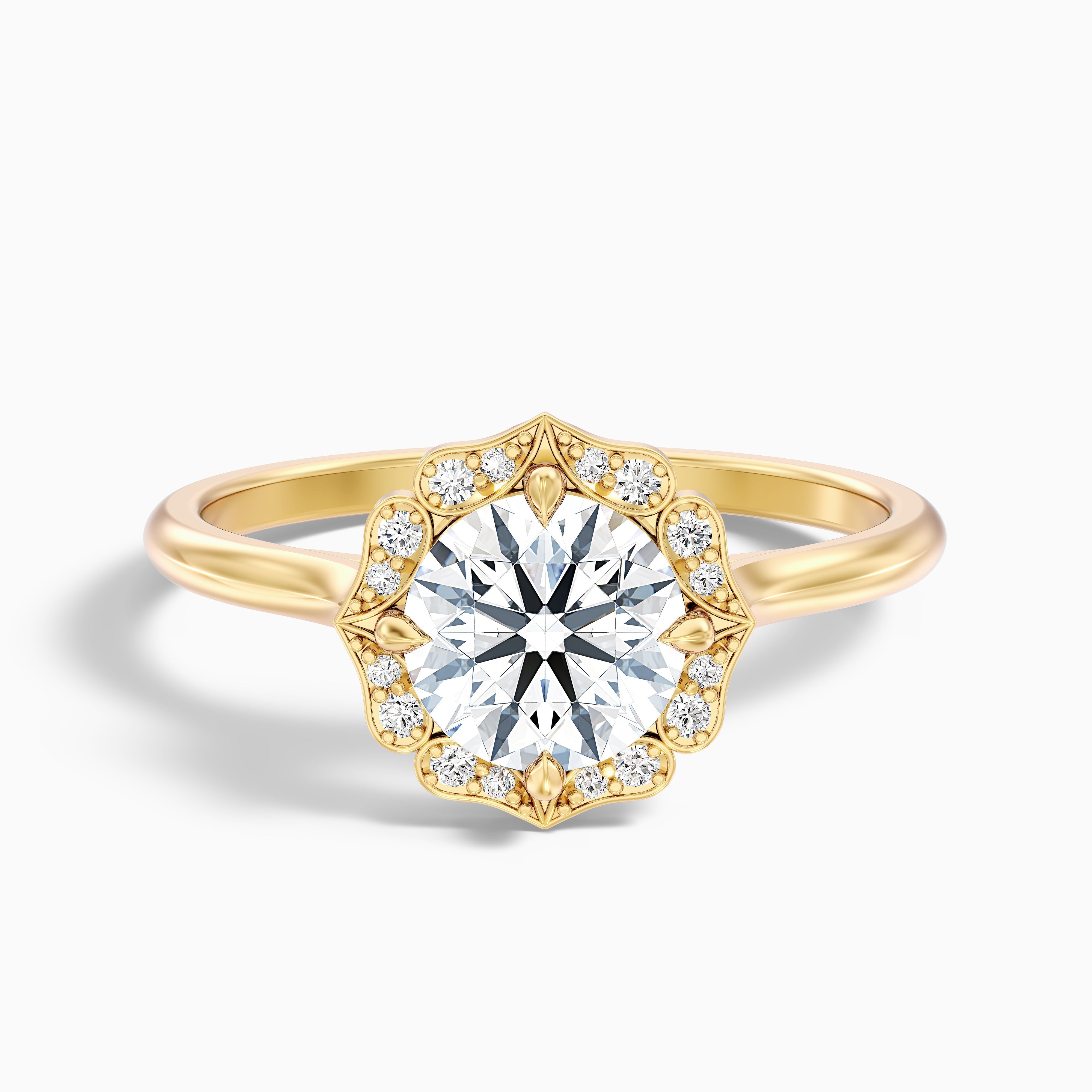 Nyla 2.5 Carat Round Halo Lab Grown Engagement Ring in 18k Yellow Gold