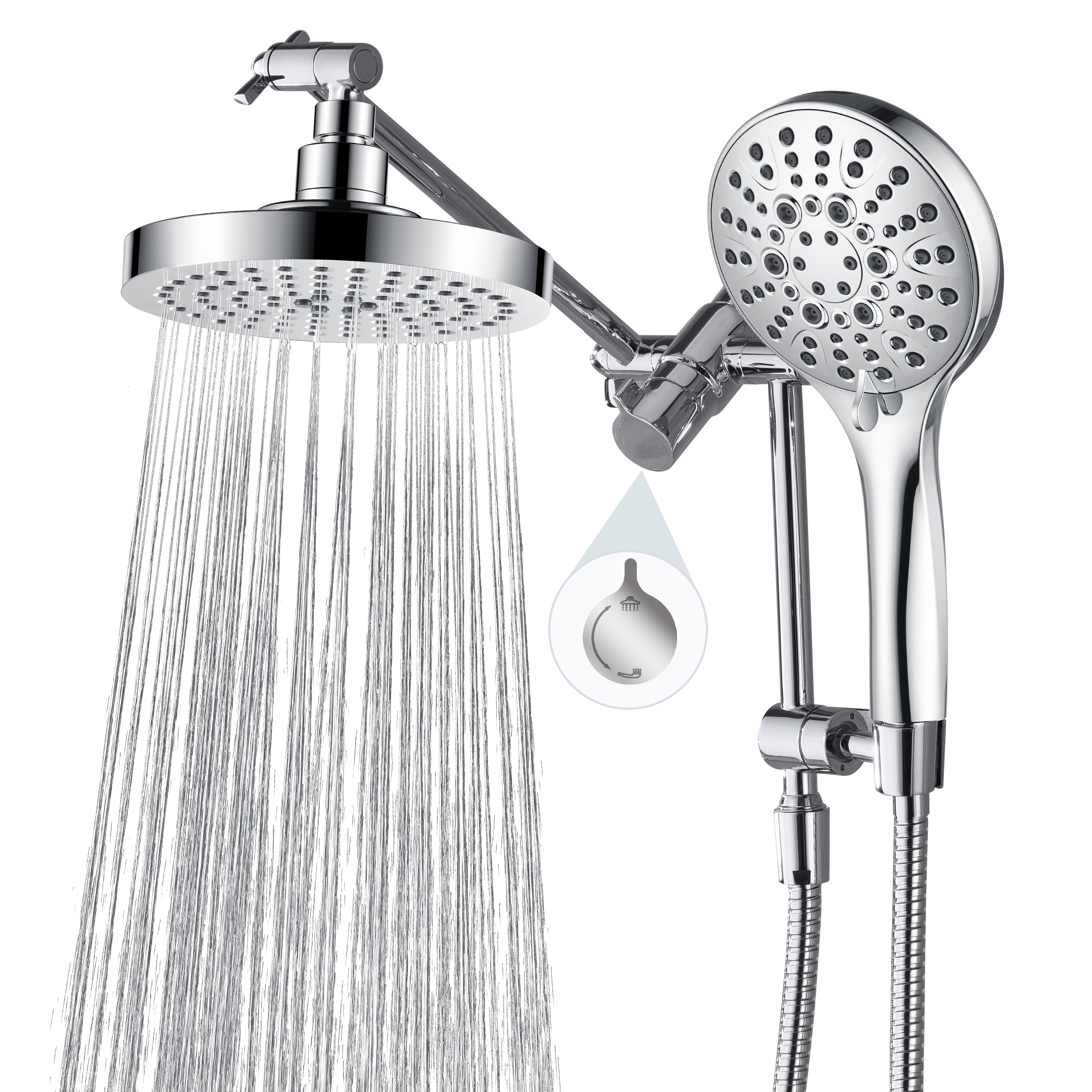 Dual Shower Head with Adjustable Extension Arm, 3-Way Diverter and Hose