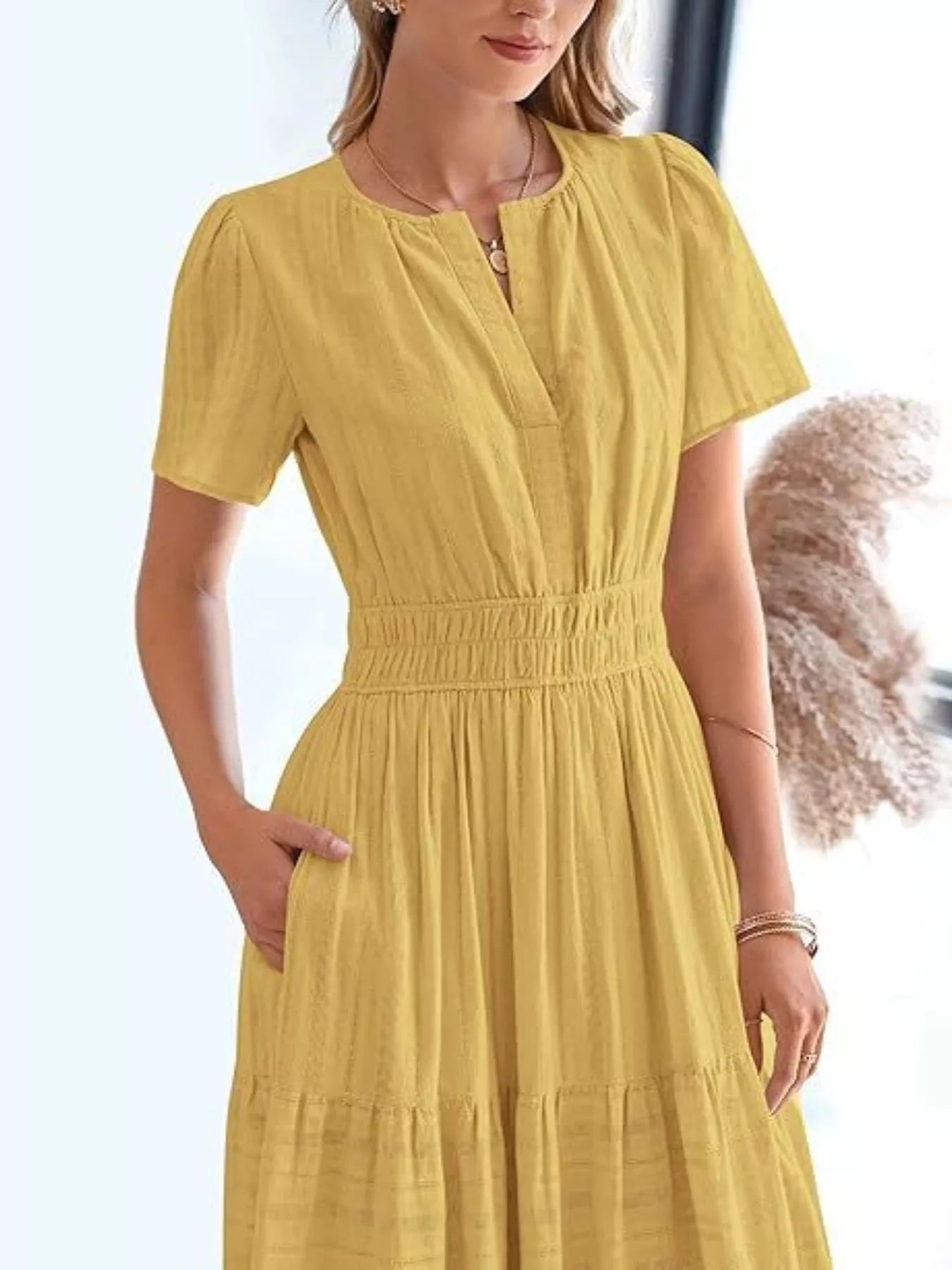 Full Size Short Sleeve Tiered Midi Dress Plus Size