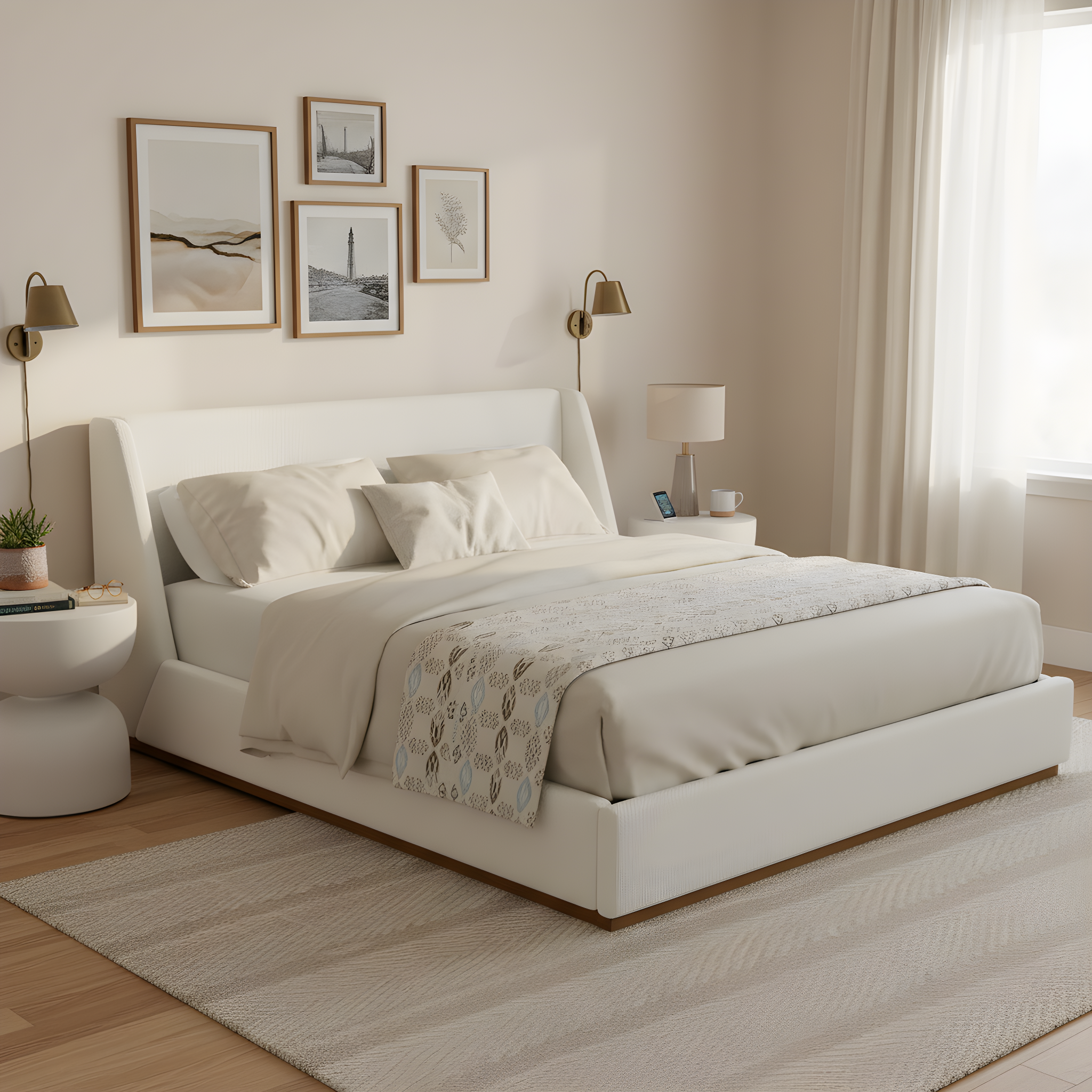 Luxury Upholstered Bed with Wings