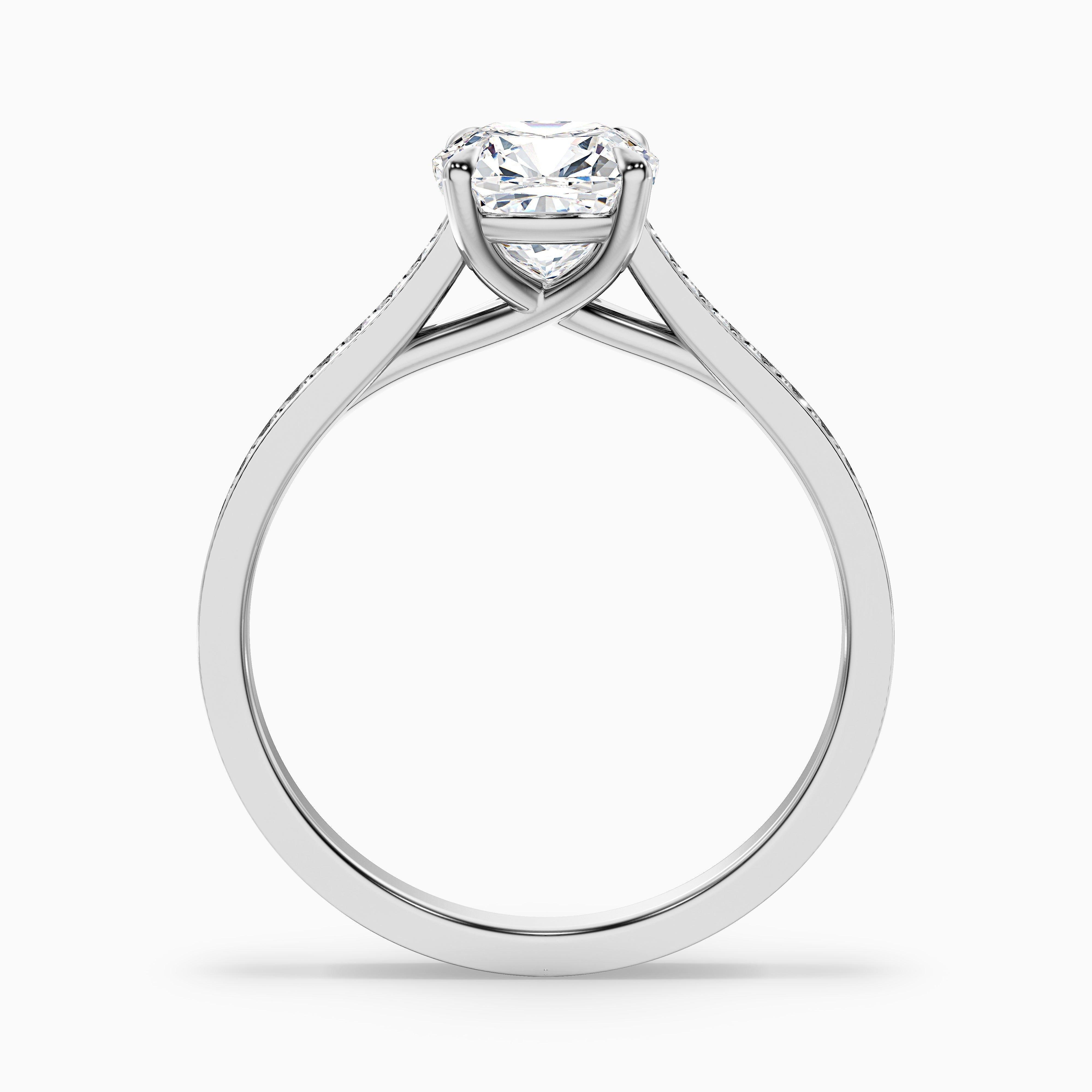 Nina 1.5 Carat Cushion Cut Side Stone Pave Moissanite Diamond Ring in 18k Rose Gold