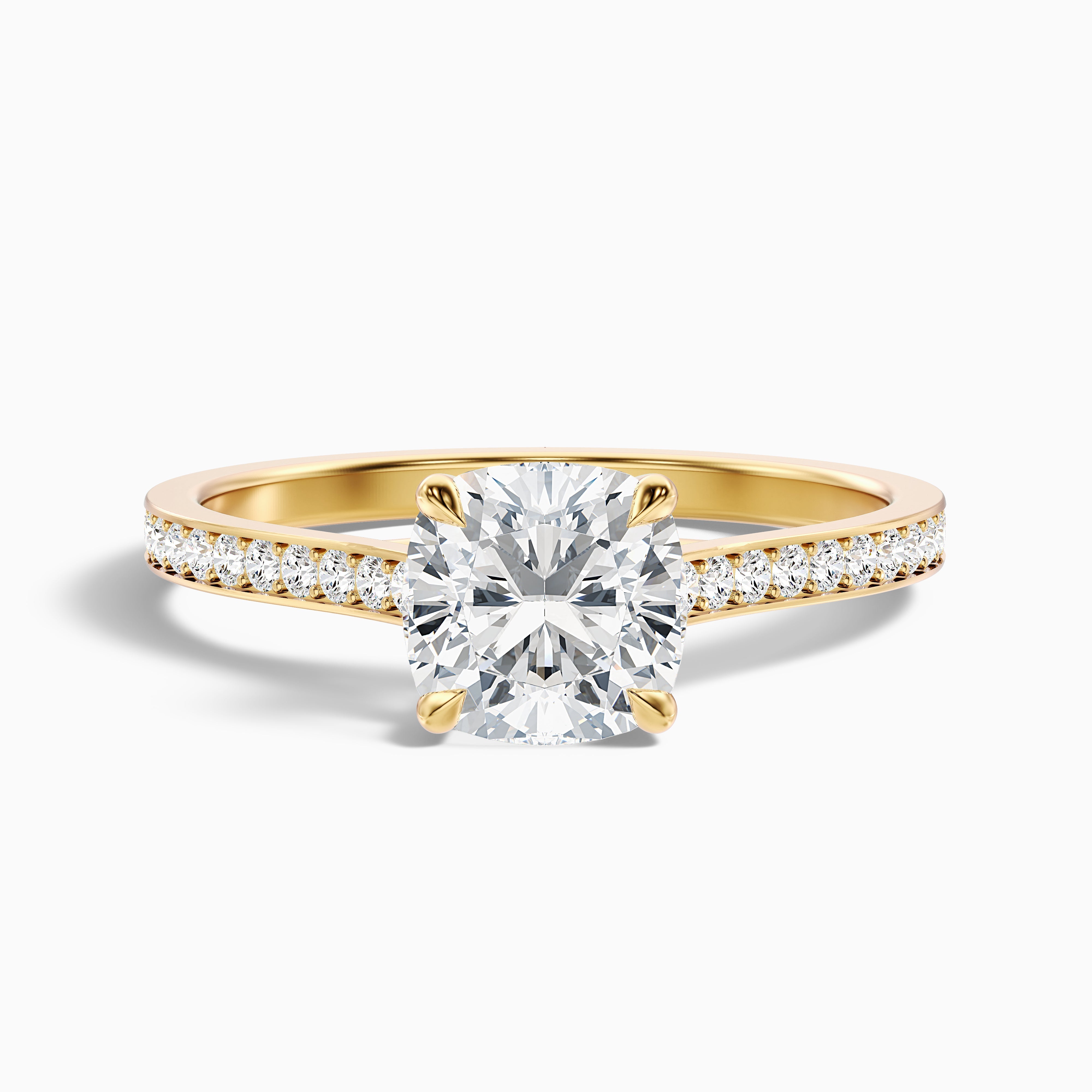 Siya 2 Carat Cushion Cut Side Stone Pave Lab Grown Engagement Ring in 10k White Gold