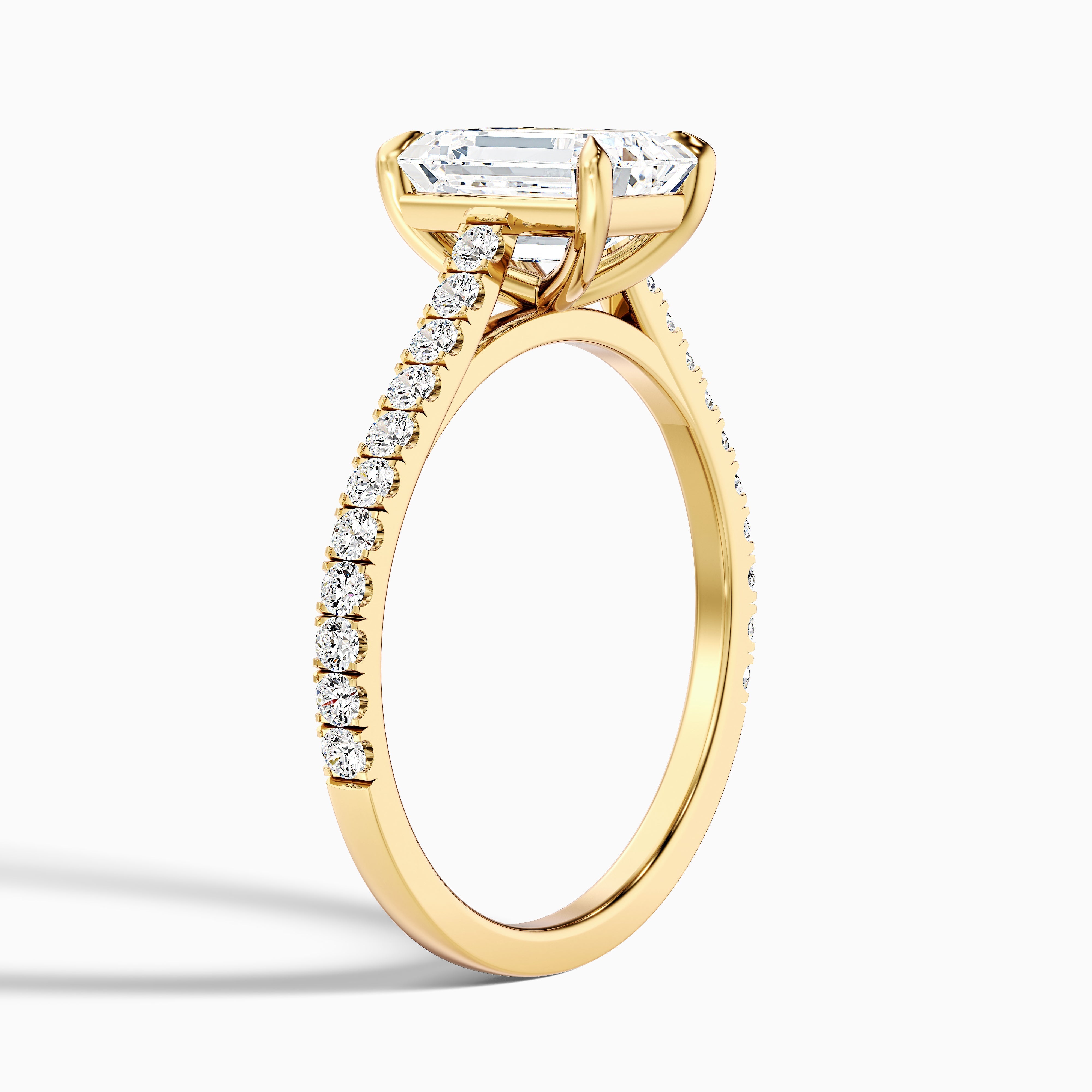 Kira 1 Carat Emerald Cut Side Stone Pave Lab Grown Engagement Ring in 18k White Gold