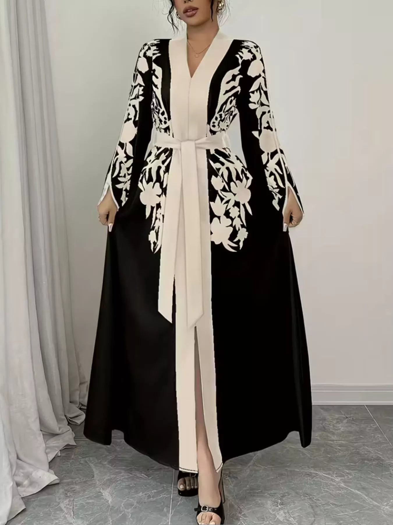 Printed Tie Waist Maxi Dress